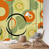 Mid Century Modern Wallpaper Groovy Green And Orange, Retro MCM Peel And Stick Wall Murals Wallpaper H96 x W100