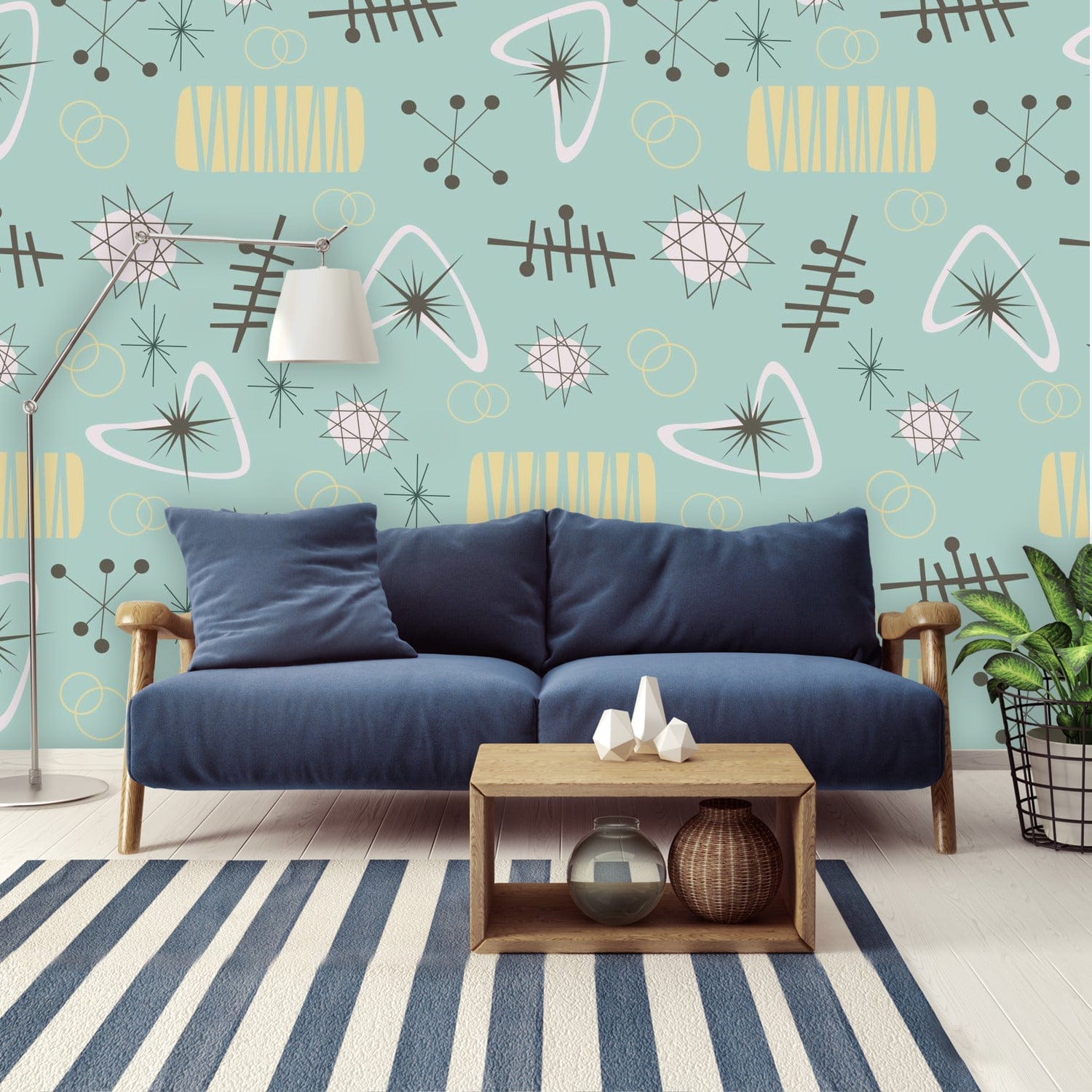 Atomic Franciscan Starburst, Boomerangs, Mid Century Modern Wall Paper, Peel And Stick Wall Murals Wallpaper H96 x W140