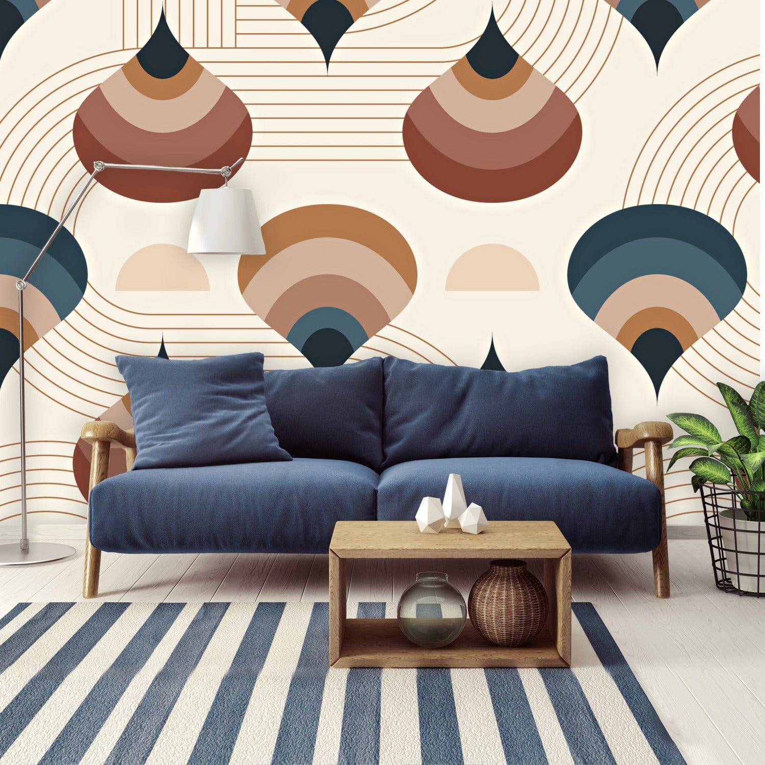 Mid Century Modern, Boho Vibes, Beige Groovy, Eartones, Peel And Stick Wall Murals Wallpaper H96 x W140