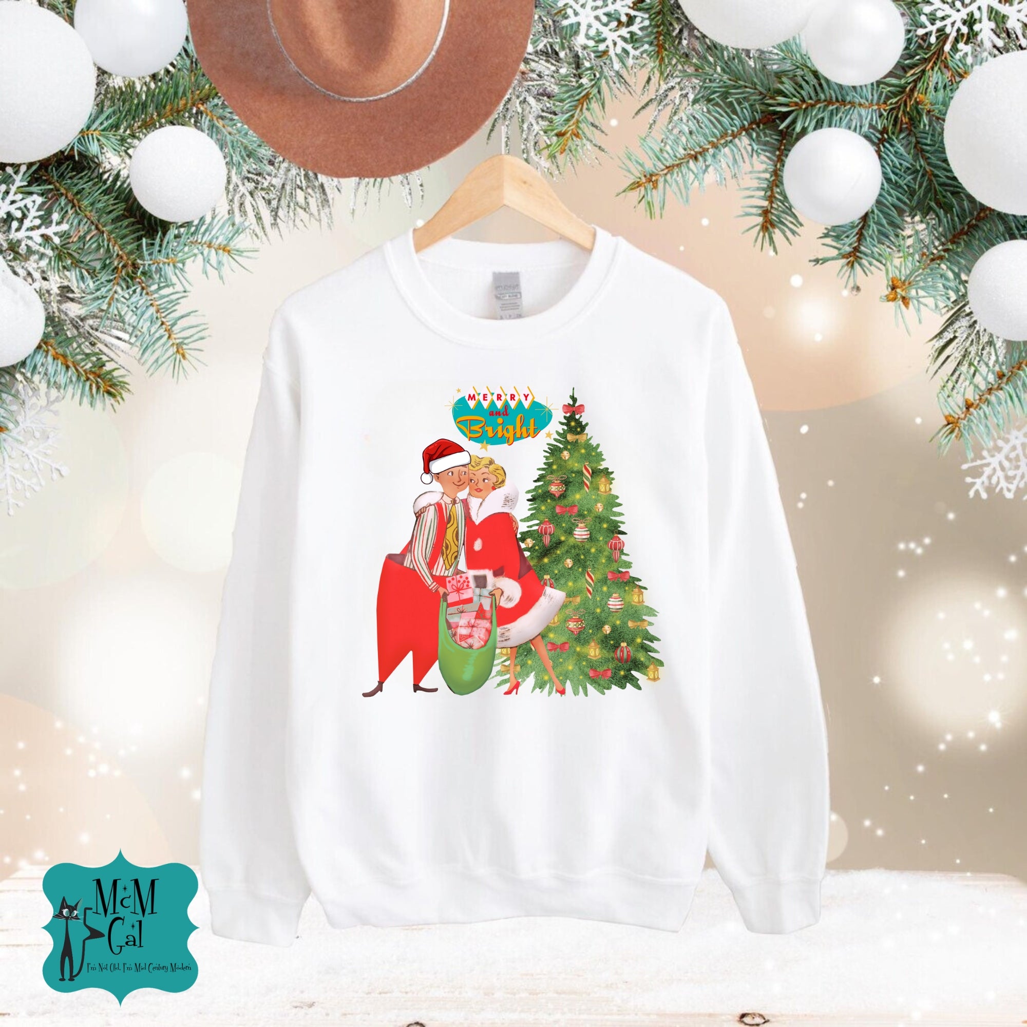 Festive Merry & Bright Crewneck Sweatshirt for Holiday Cheer - Mid Century Modern Gal