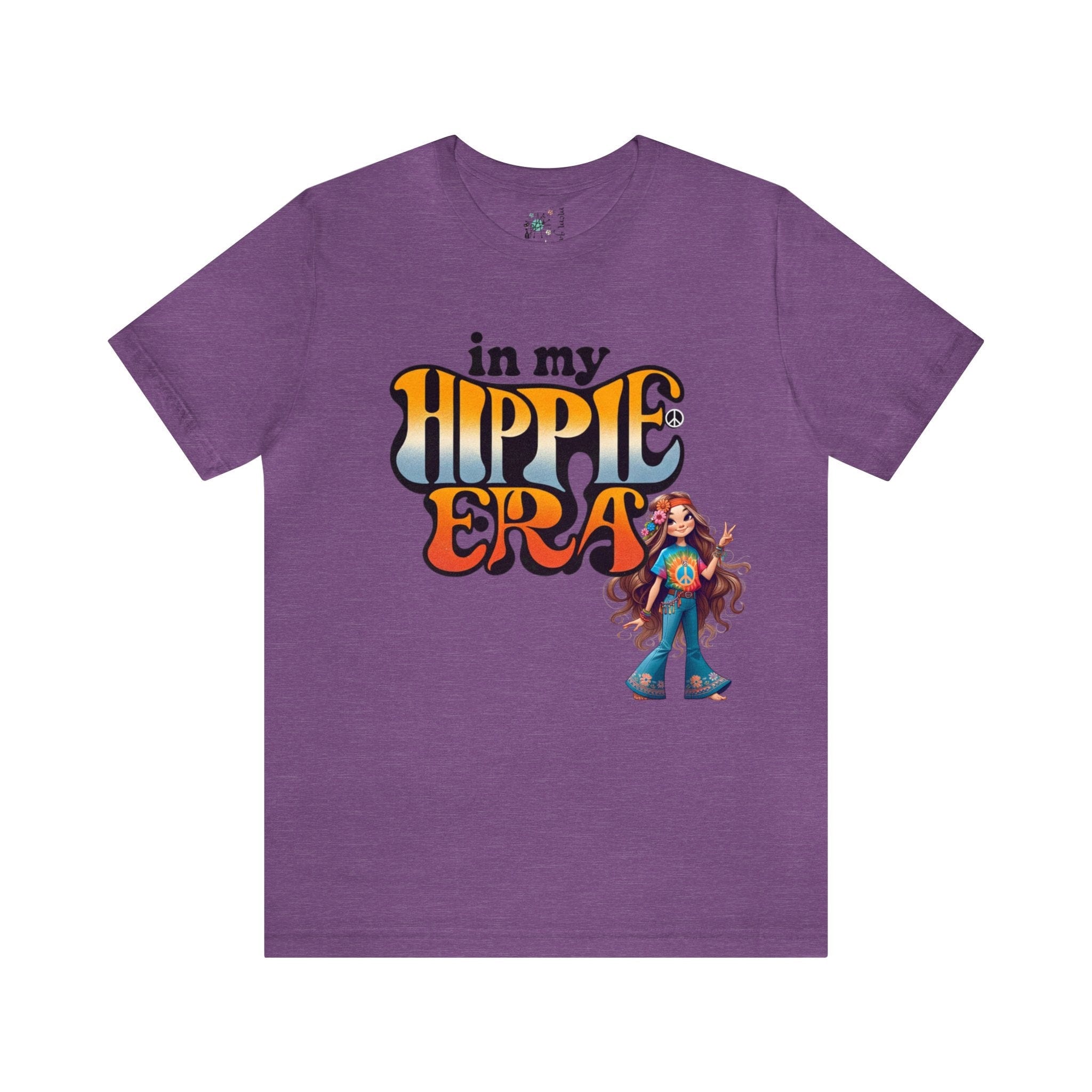 In My Hippie Era, 70s Retro Groovy Peace Out, Hippie Girl, Hipster Short Sleeve Tee T-Shirt Heather Team Purple / S
