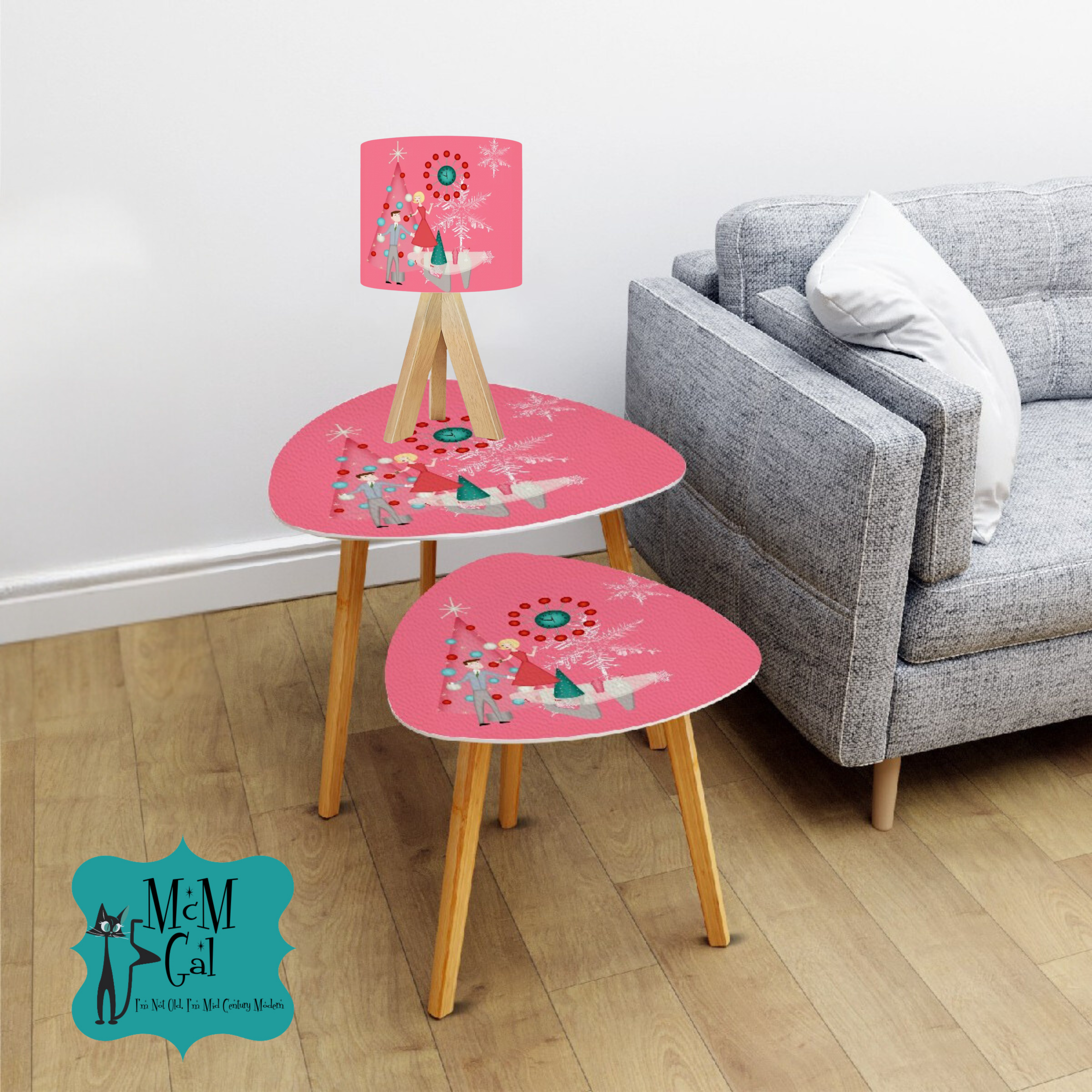 Mid Century Modern Nesting Tables, 50s Christmas Kitsch Triangle Coffee Table Set of 2 - Mid Century Modern Gal
