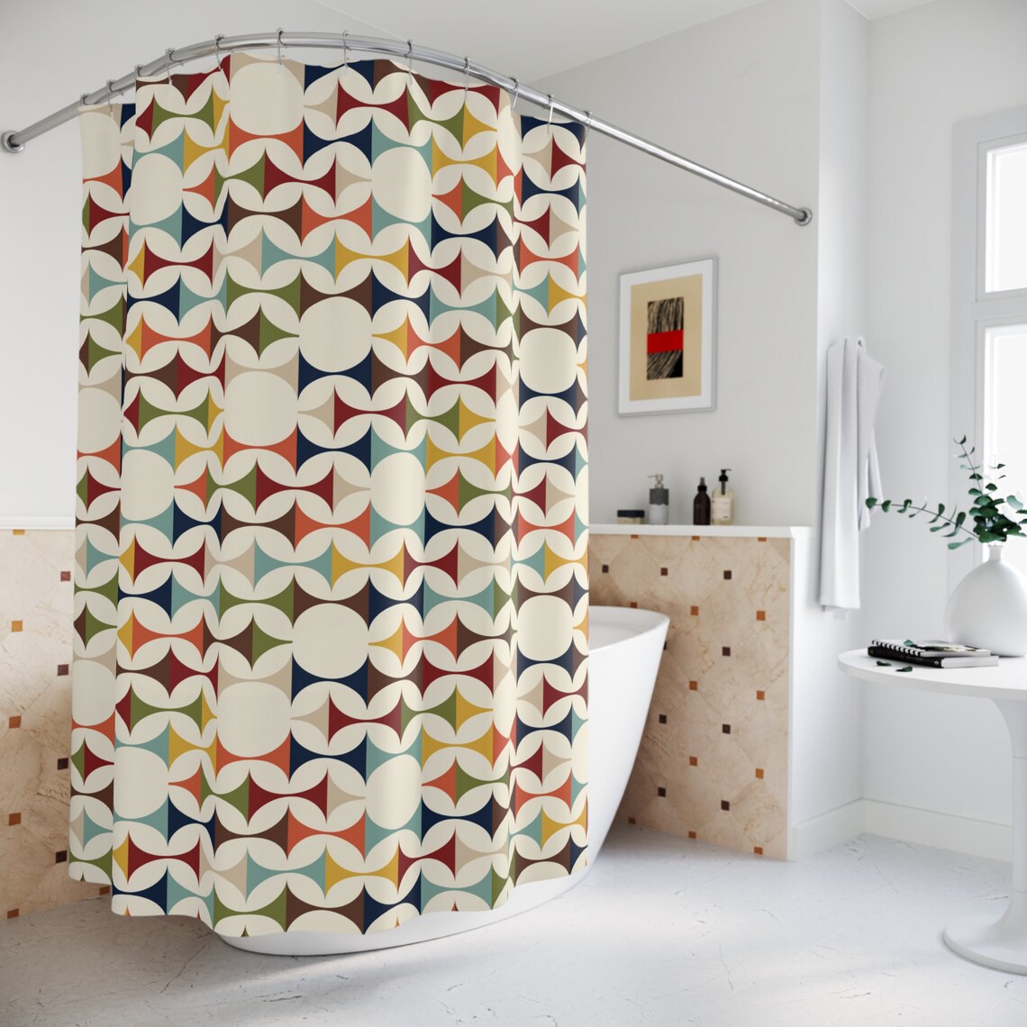 Mid Century Modern Curtains, Retro Scandinavian Modern Danish Shower Curtain - Mid Century Modern Gal