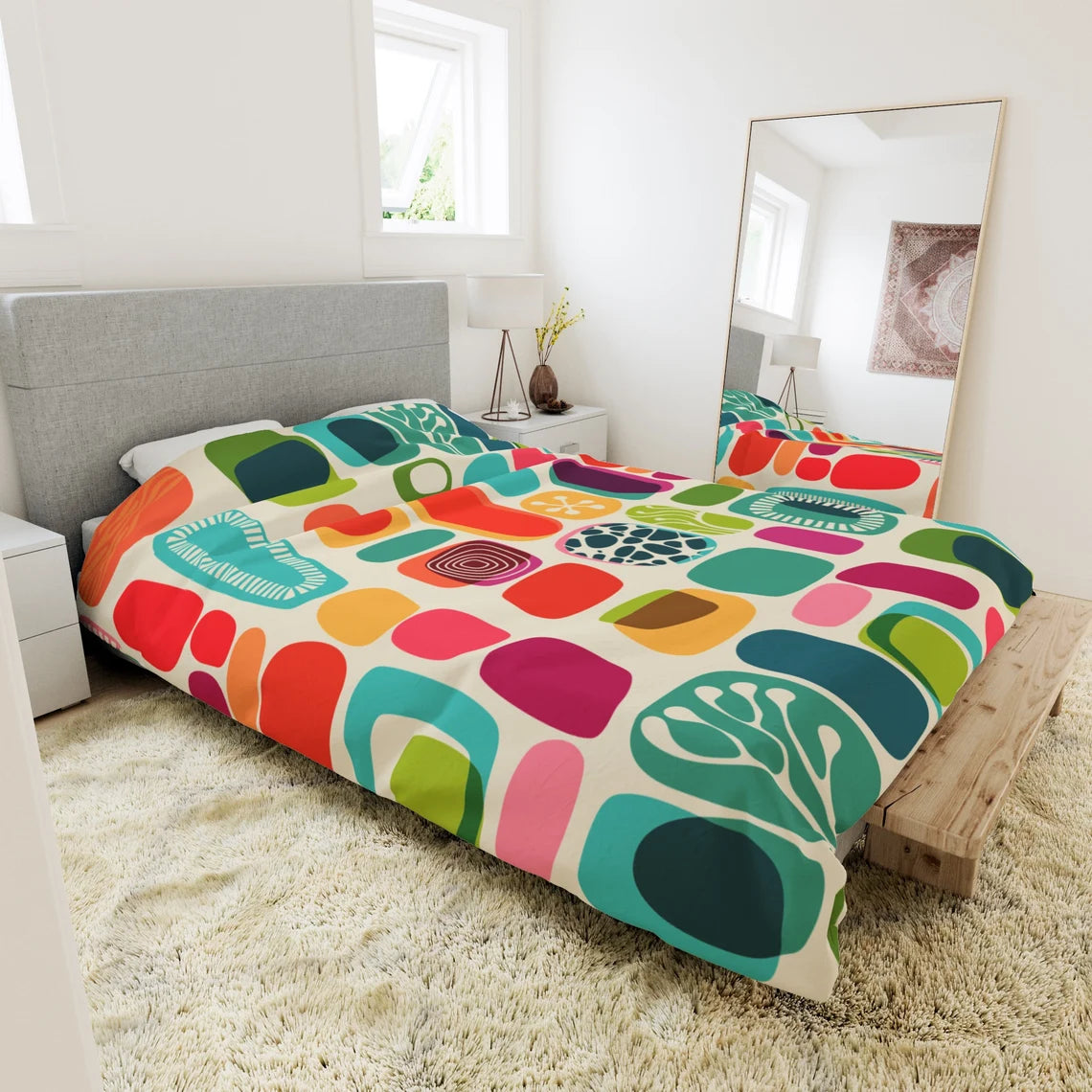 Mid Century Modern, Retro, Geometric Funky FUN, Colorful Design King Or Queen Cozy Comforter - Mid Century Modern Gal