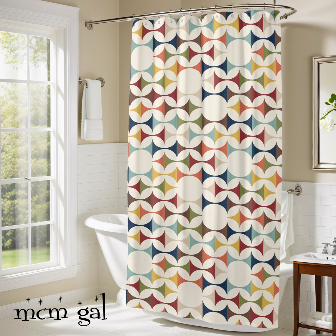 Mid Century Modern Curtains, Retro Scandinavian Modern Danish Shower Curtain - Mid Century Modern Gal