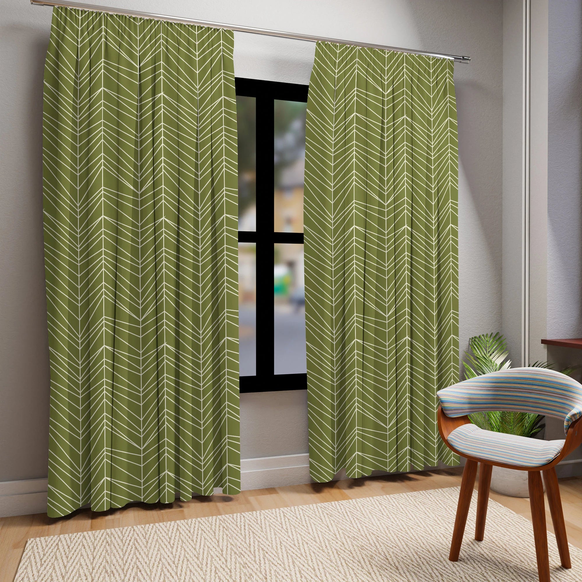 Mid Century Modern TIKI Grass Green Mod Window Curtain - Mid Century Modern Gal