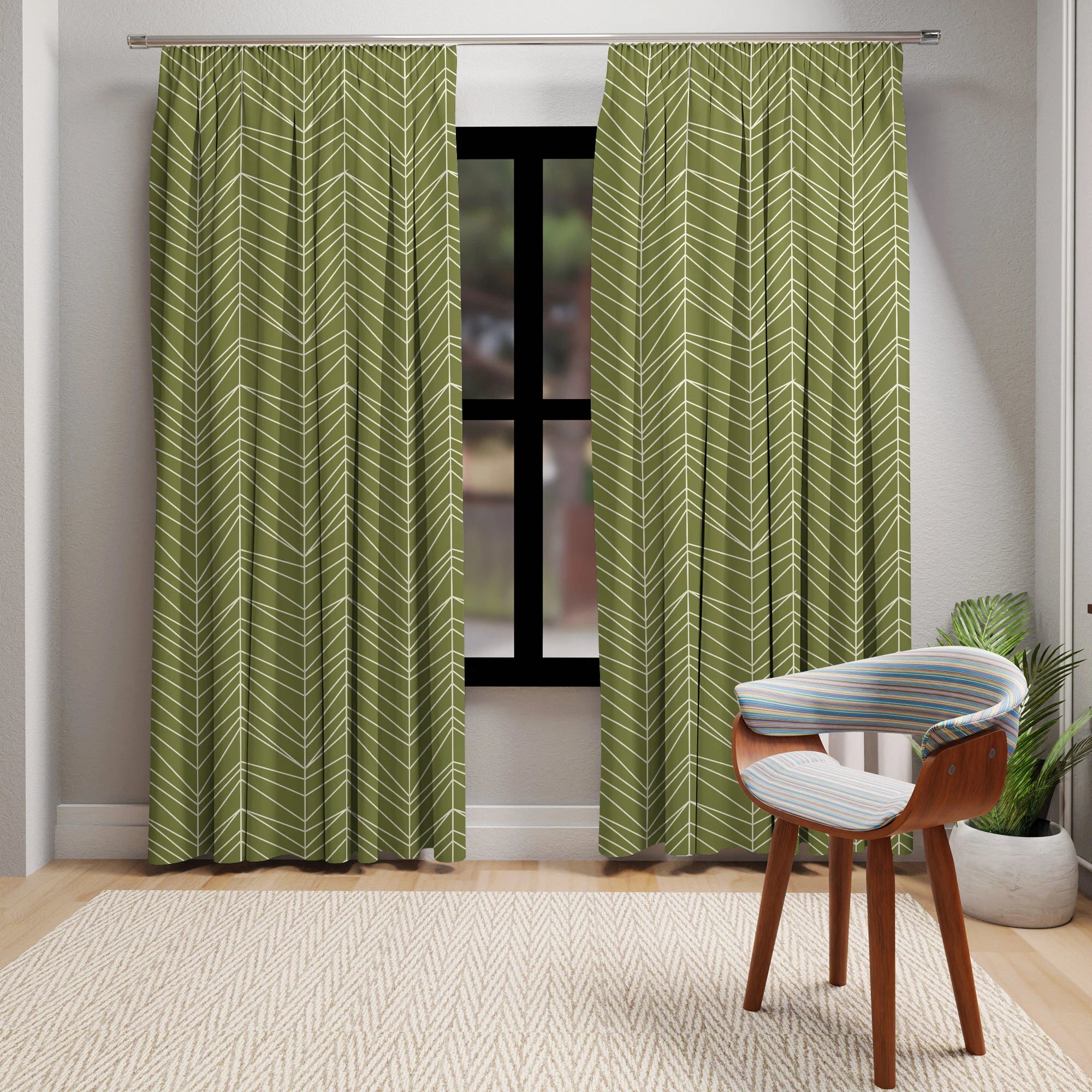 Mid Century Modern TIKI Grass Green Mod Window Curtain - Mid Century Modern Gal