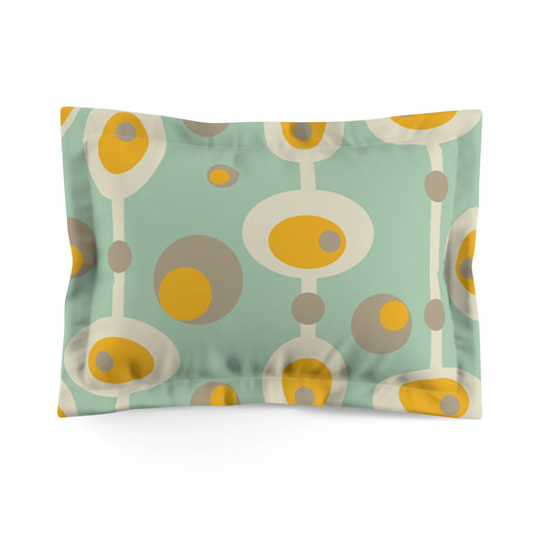 Mid Century Modern Pillow Sham, Mustard Yellow, Mint, Beige, Gray Orb, Retro Groovy Mid Mod Pillow Sham