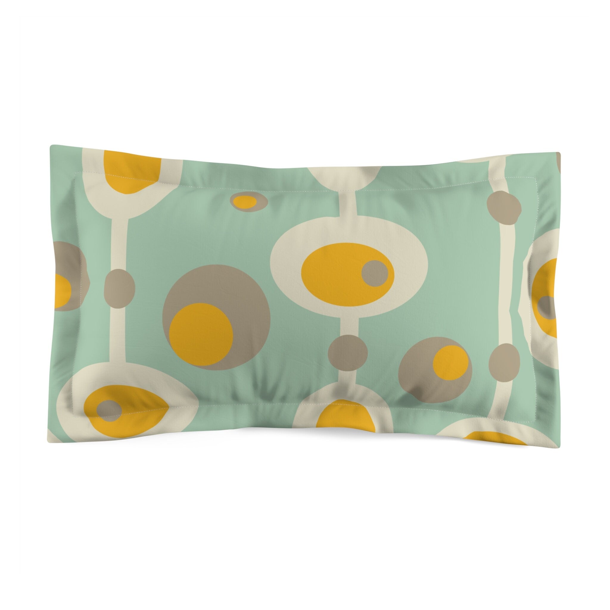 Mid Century Modern Pillow Sham, Mustard Yellow, Mint, Beige, Gray Orb, Retro Groovy Mid Mod Pillow Sham - Mid Century Modern Gal
