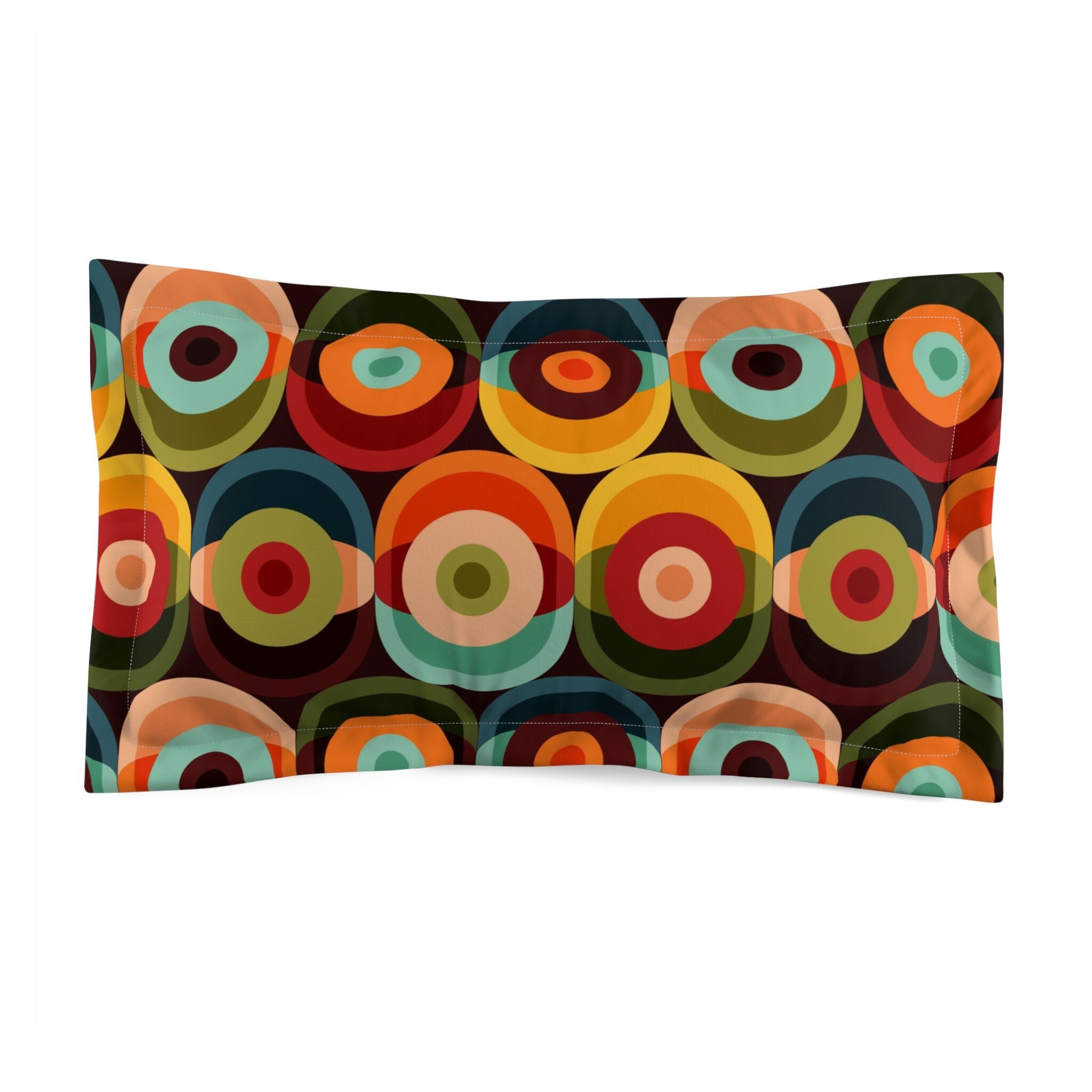 60s 70s Retro Mid Mod Mustard Yellow, Burnt Orange Groovy Orbs, Pillow Sham - Mid Century Modern Gal