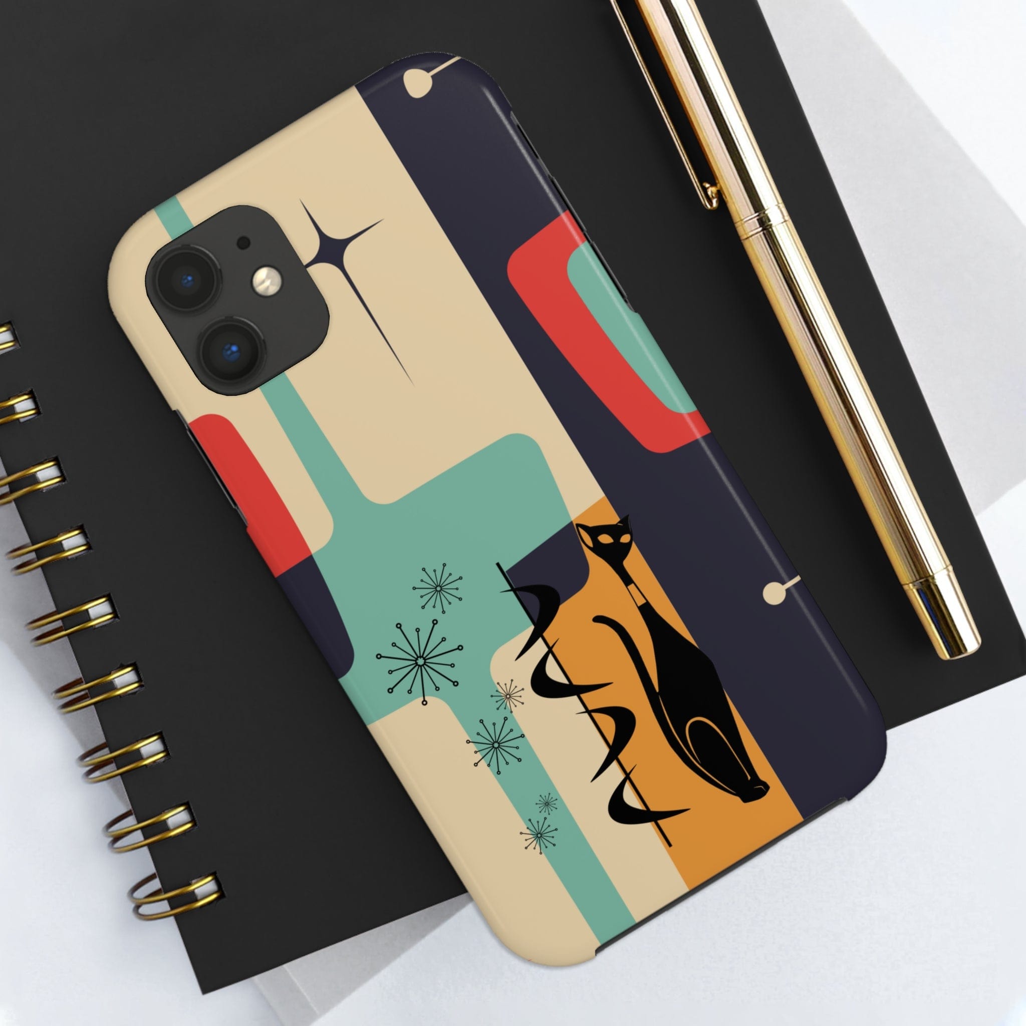 Mid Century Modern, Geometric, Atomic Cat Groovy Smart Phones Tough Phone Cases Phone Case iPhone 11