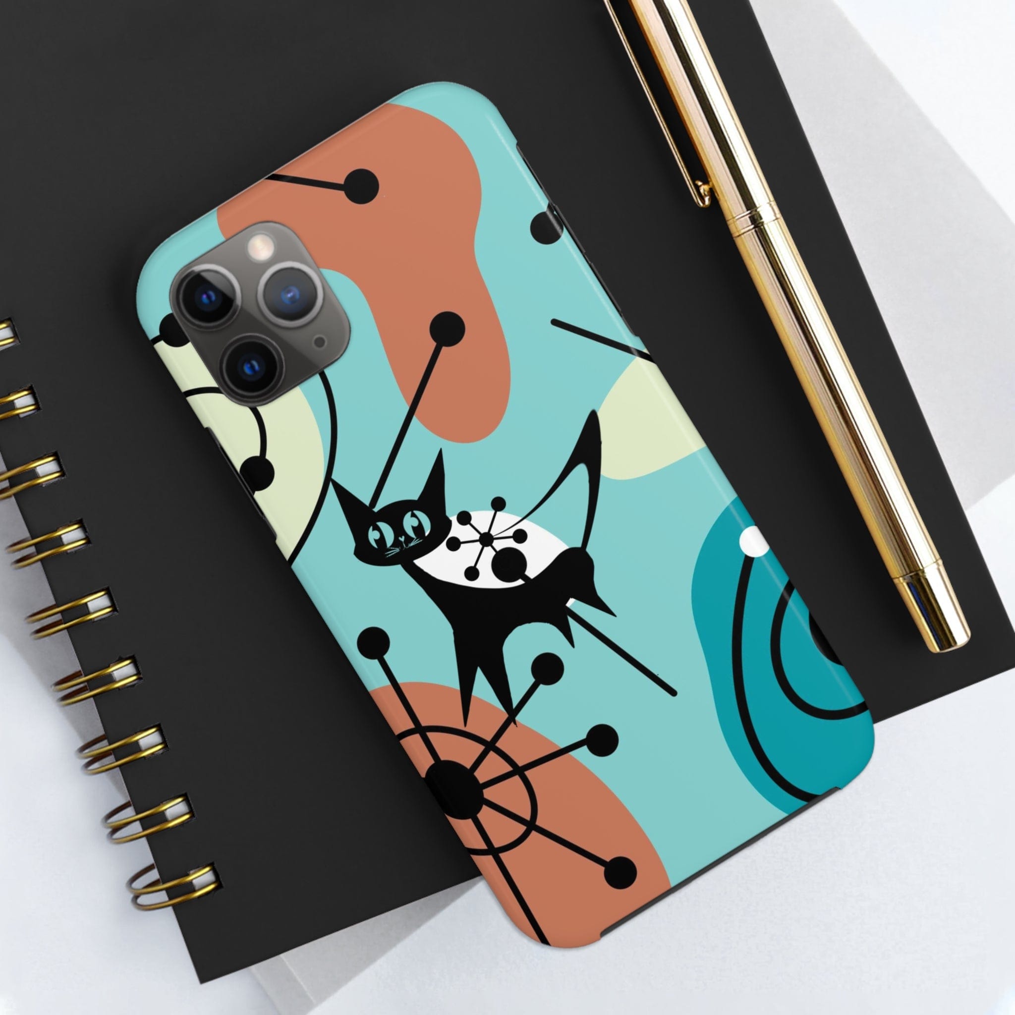 Atomic Kittie, Mid Century Modern Geometric Amoeba Retro Smart PhoneTough Phone Cases Phone Case iPhone 11 Pro Max