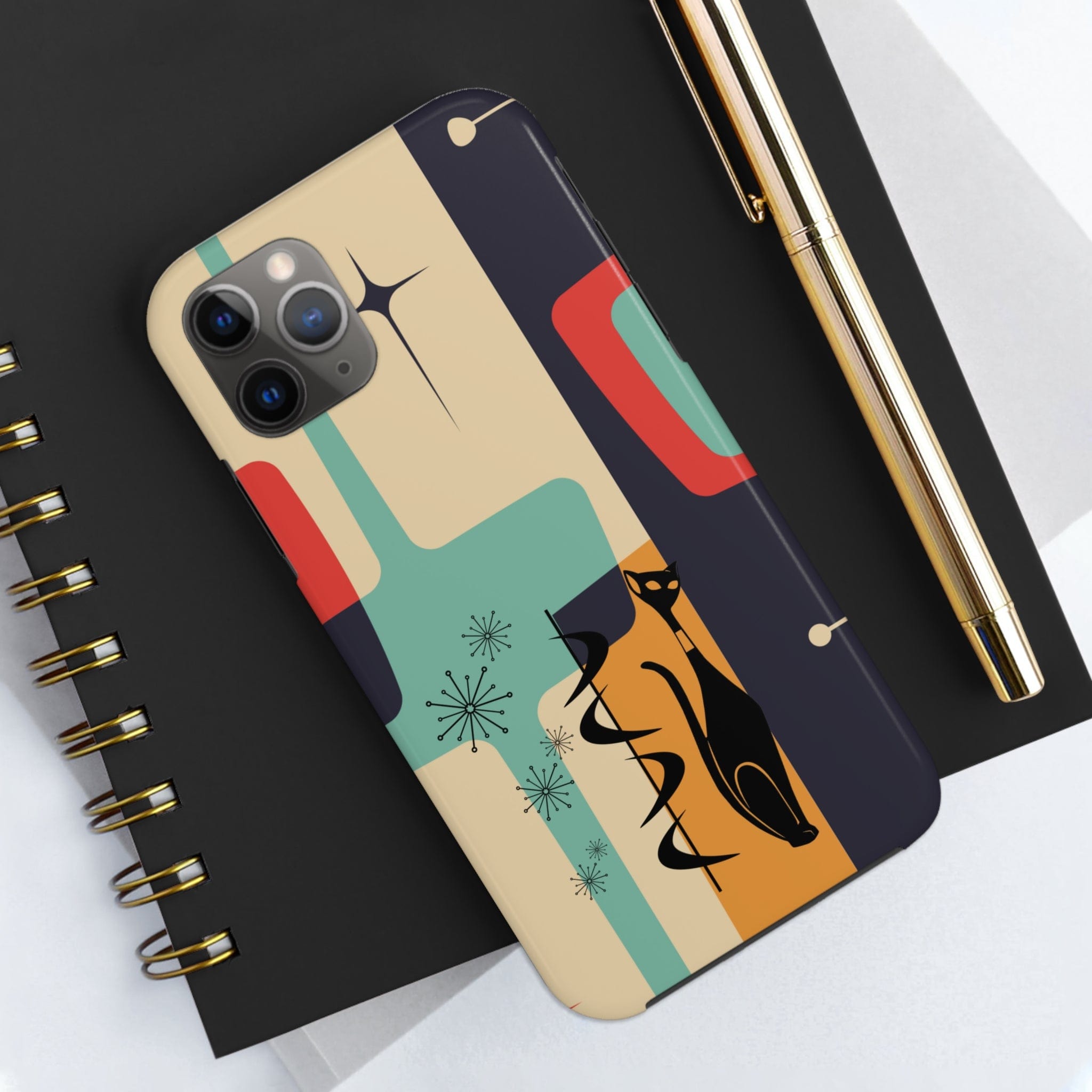 Mid Century Modern, Geometric, Atomic Cat Groovy Smart Phones Tough Phone Cases Phone Case iPhone 11 Pro Max