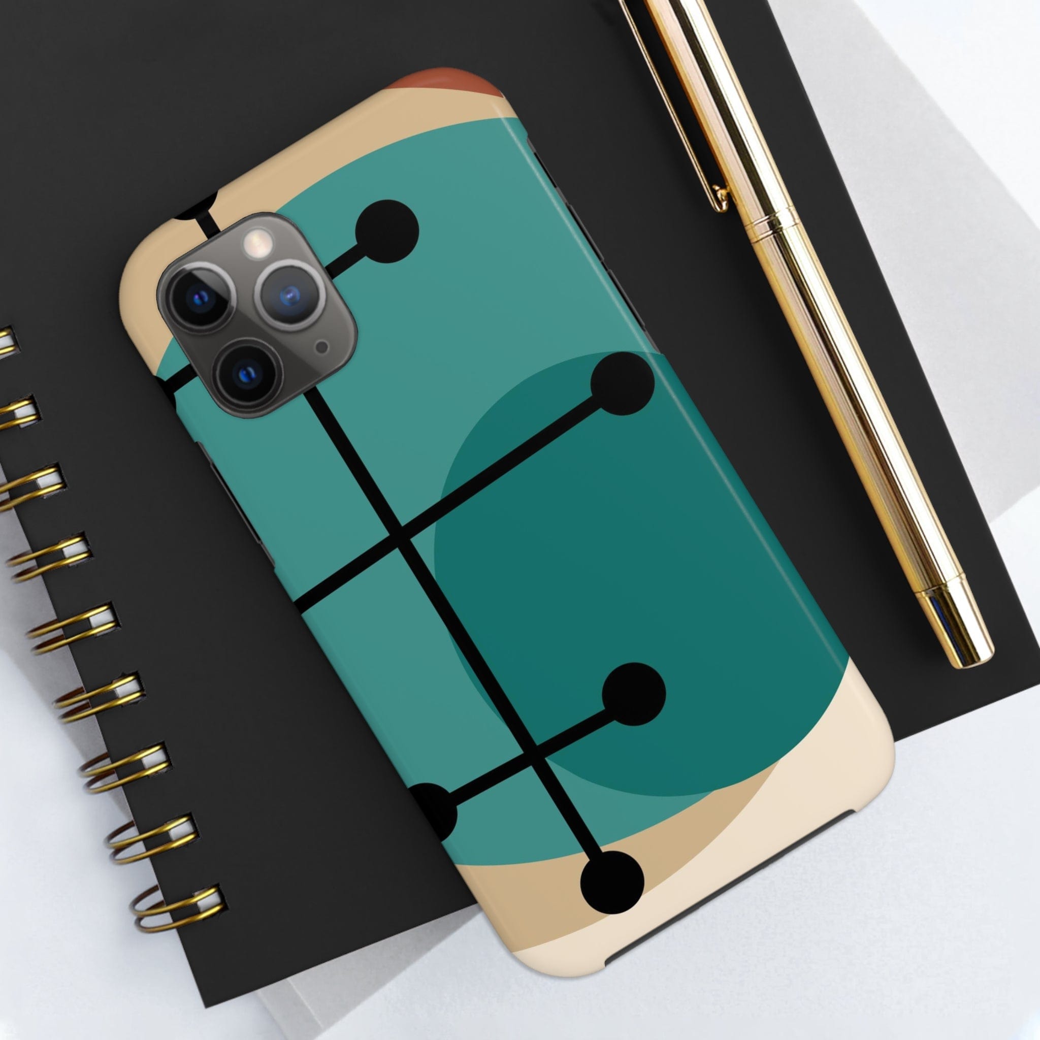 Mid Century Mod, Geometric, Retro Beige Teal Blue, Smart Phones Tough Phone Cases Phone Case iPhone 11 Pro