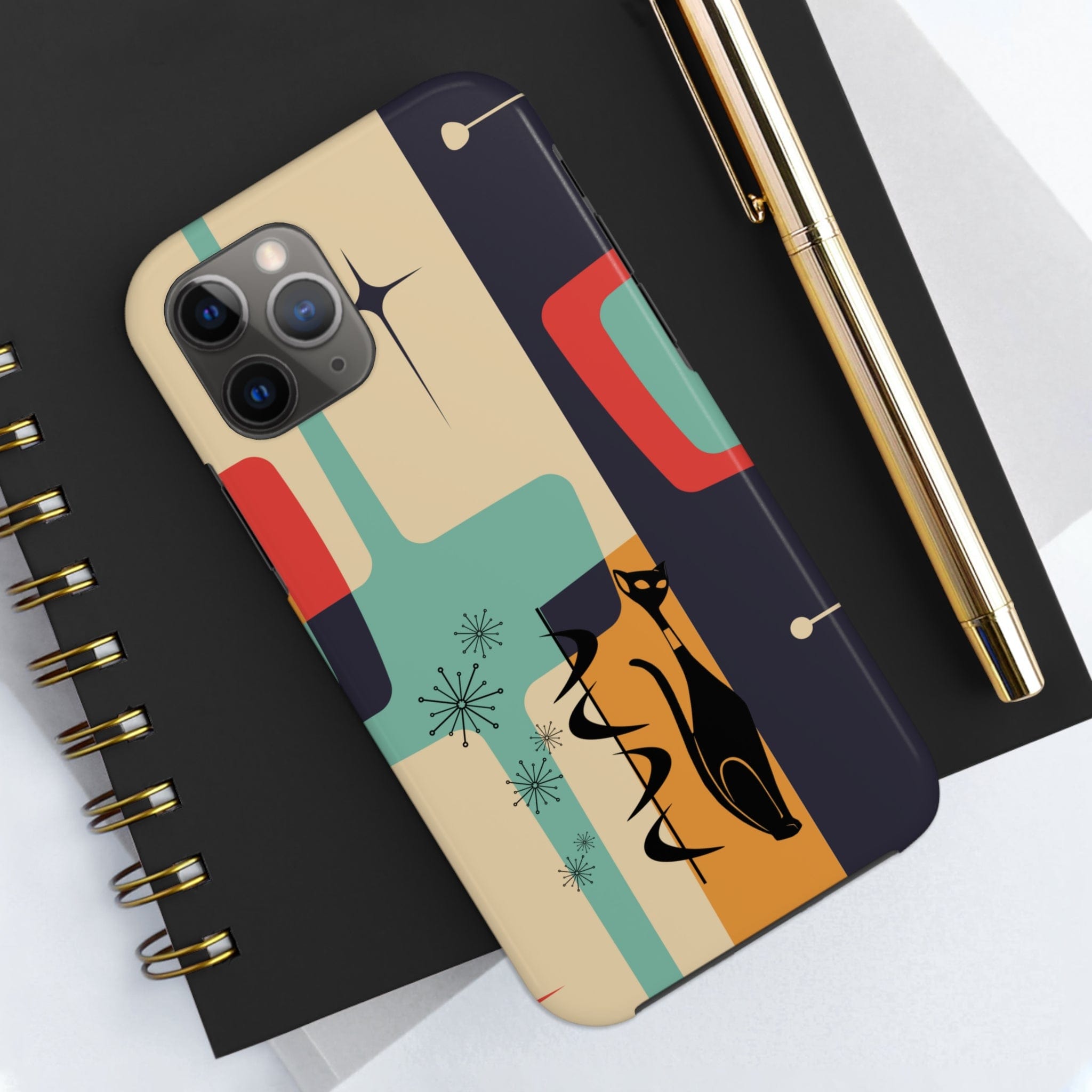 Mid Century Modern, Geometric, Atomic Cat Groovy Smart Phones Tough Phone Cases Phone Case iPhone 11 Pro