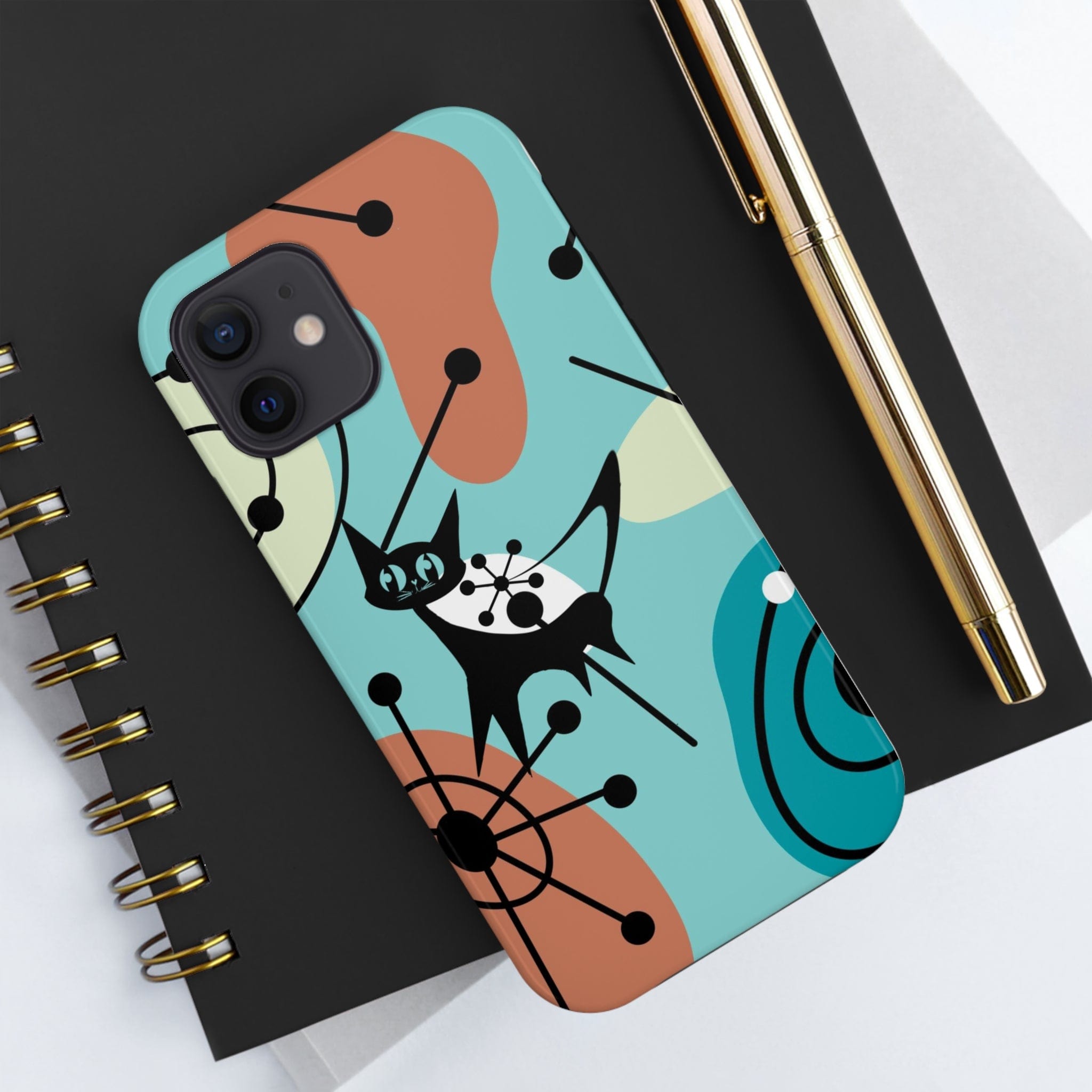 Atomic Kittie, Mid Century Modern Geometric Amoeba Retro Smart PhoneTough Phone Cases Phone Case iPhone 12