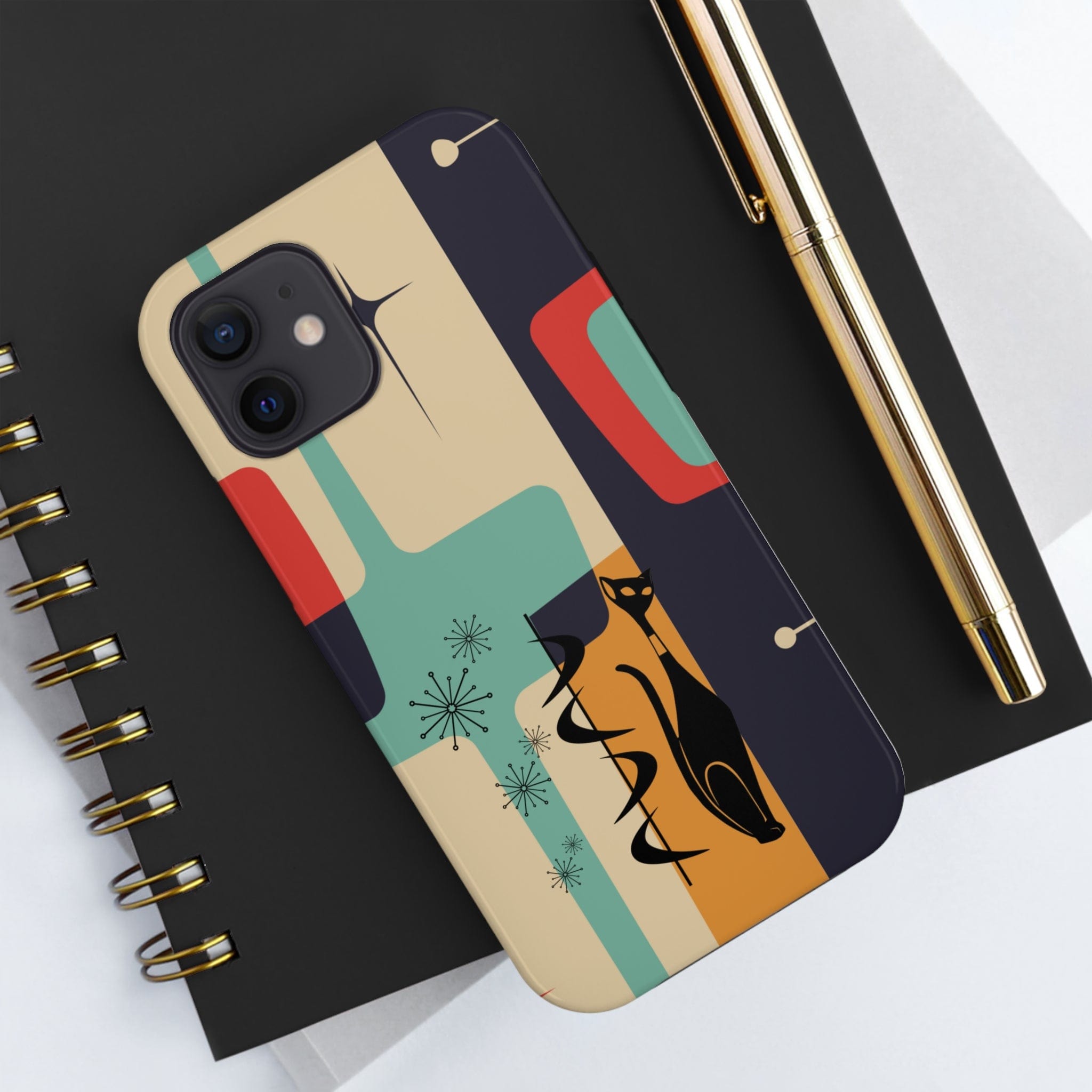 Mid Century Modern, Geometric, Atomic Cat Groovy Smart Phones Tough Phone Cases Phone Case iPhone 12