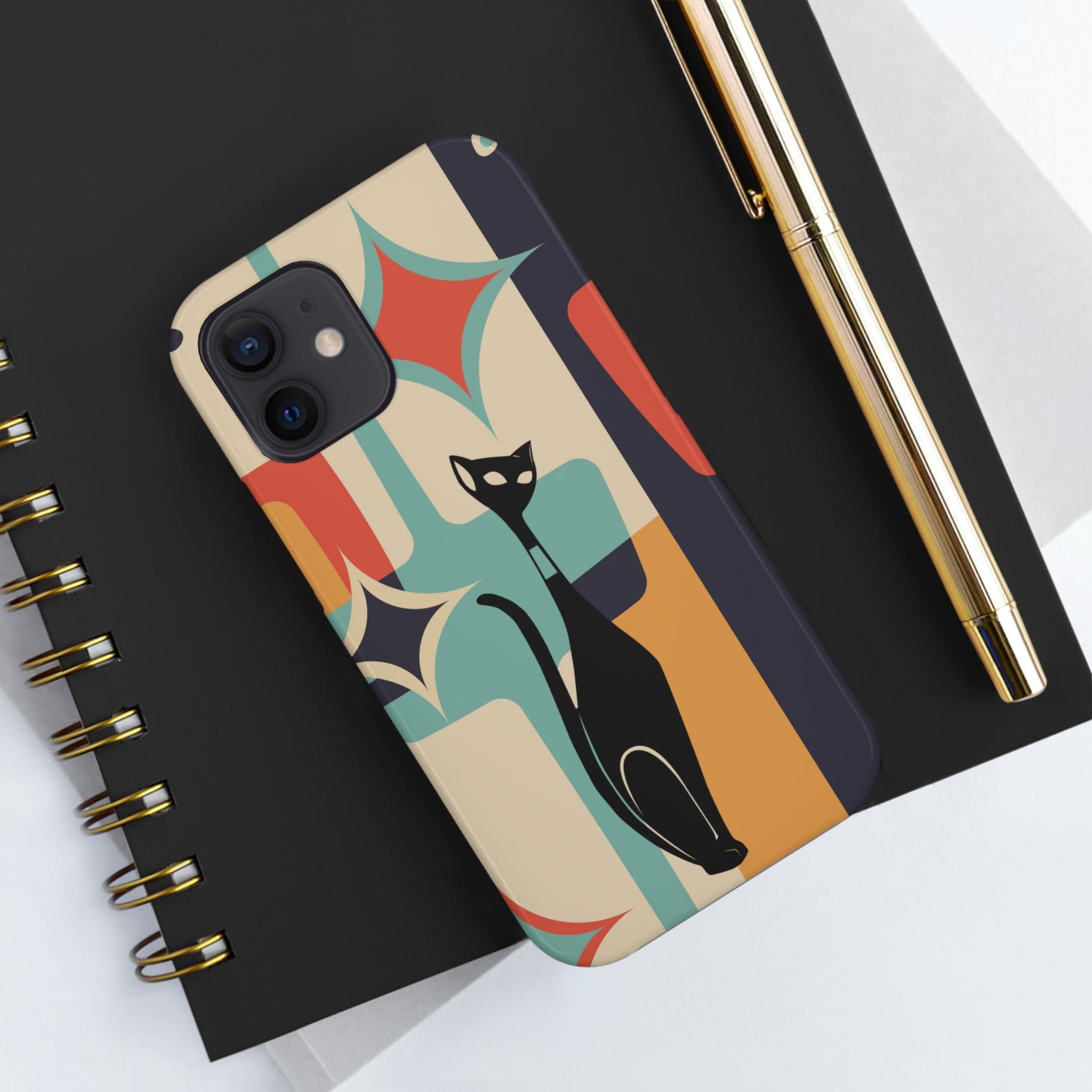 Atomic Cat, Sexton Cat, Mid Mod, Retro Geometric, Starburst Tough Phone Cases Phone Case iPhone 12 Mini