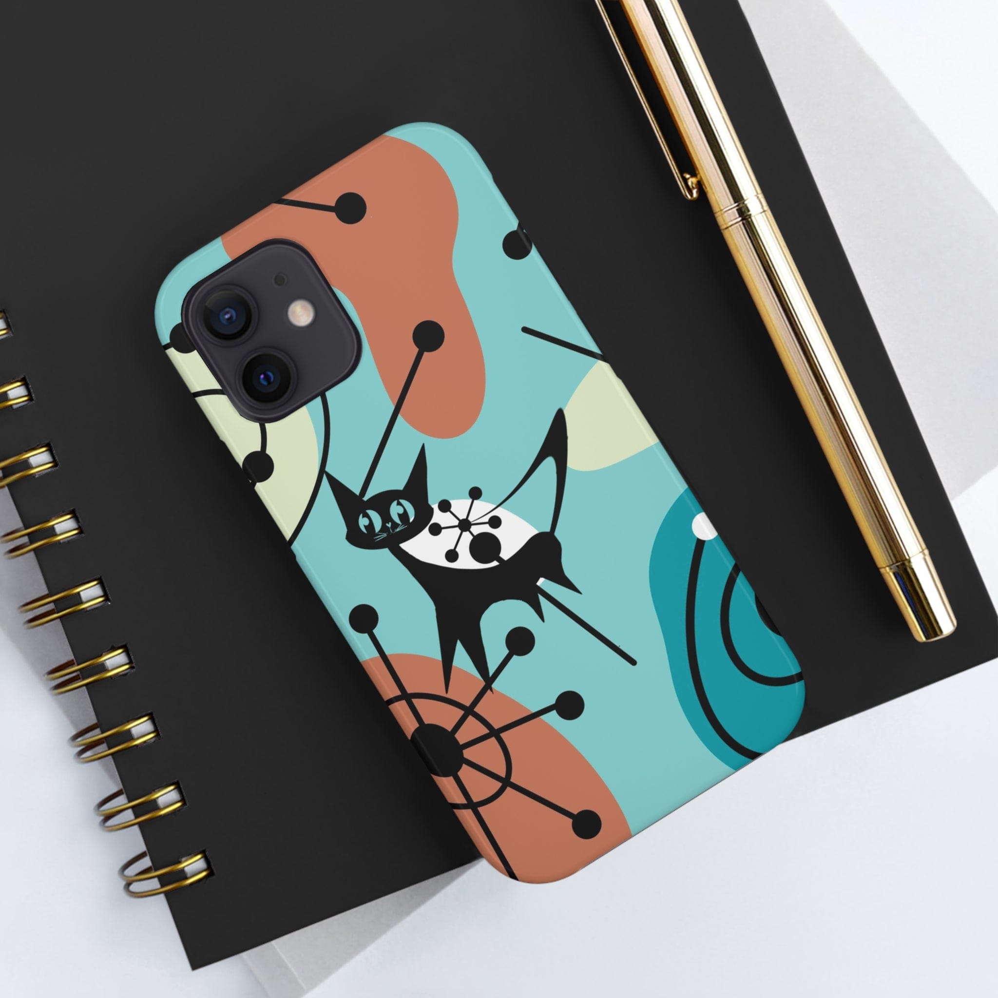 Atomic Kittie, Mid Century Modern Geometric Amoeba Retro Smart PhoneTough Phone Cases Phone Case iPhone 12 Mini