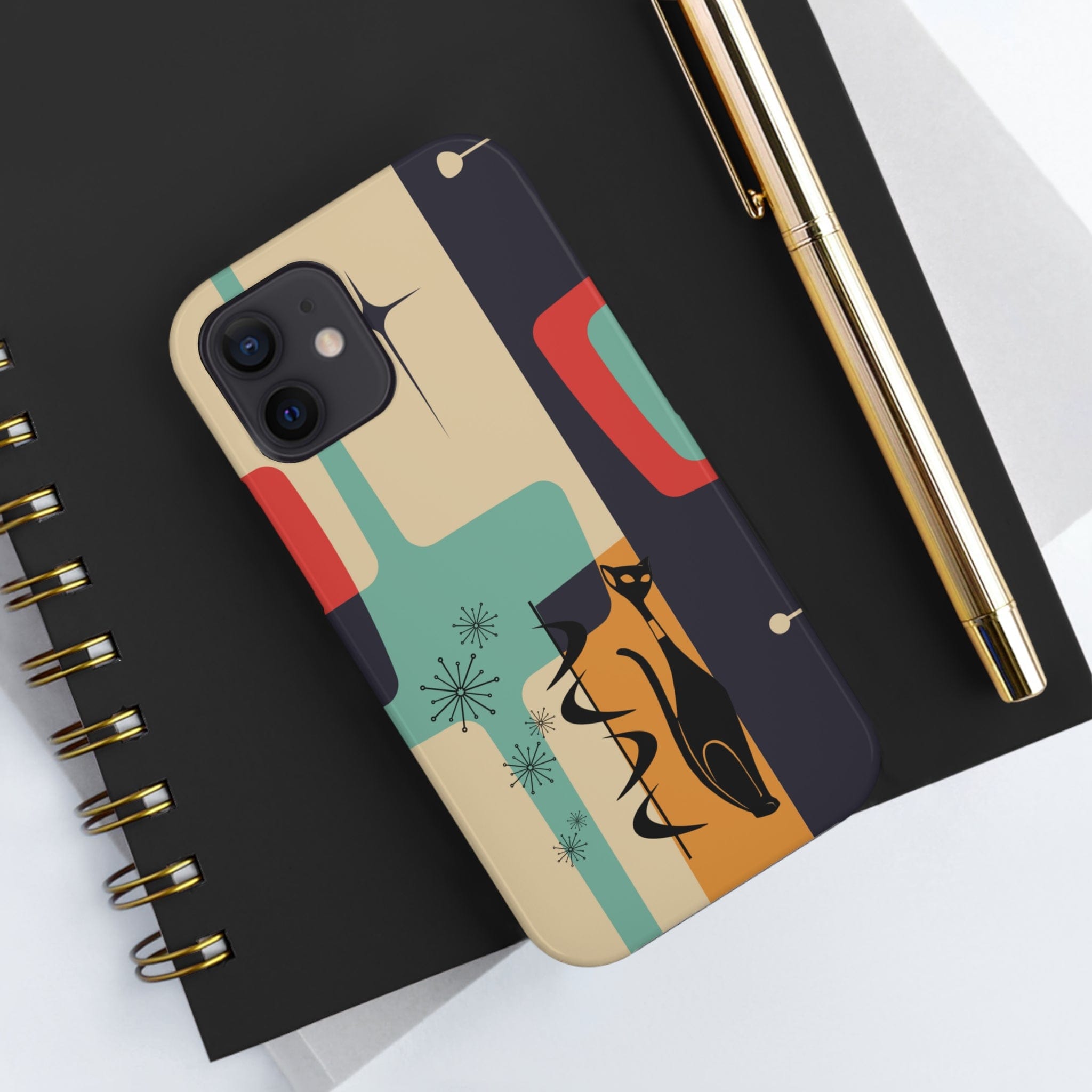 Mid Century Modern, Geometric, Atomic Cat Groovy Smart Phones Tough Phone Cases Phone Case iPhone 12 Mini