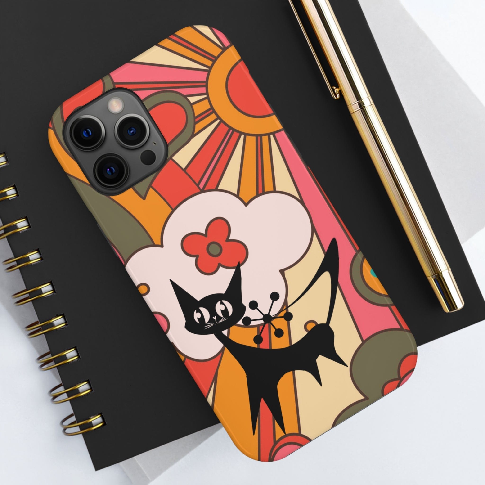 Atomic Cat, Retro Sunburst, Groovy Mod Smart Phone Tough Phone Cases Phone Case iPhone 12 Pro Max