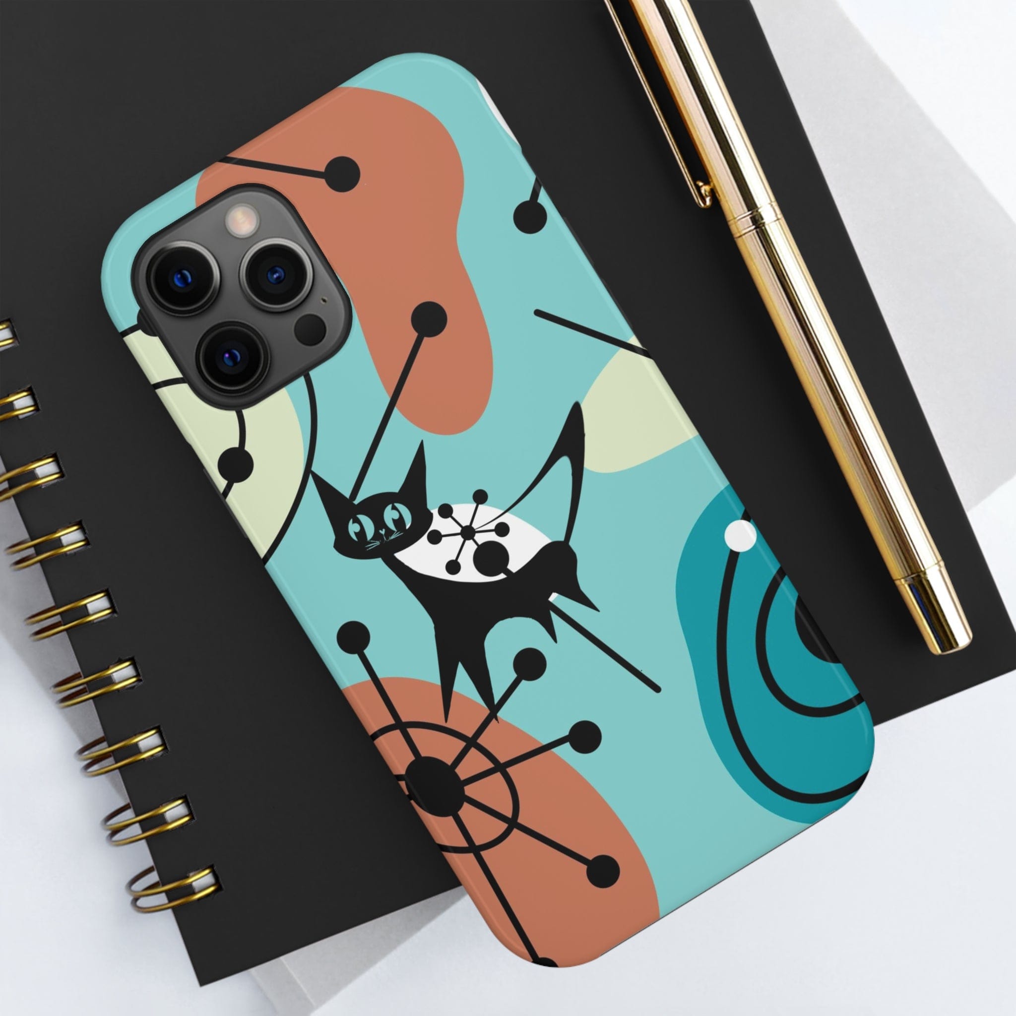Atomic Kittie, Mid Century Modern Geometric Amoeba Retro Smart PhoneTough Phone Cases Phone Case iPhone 12 Pro Max