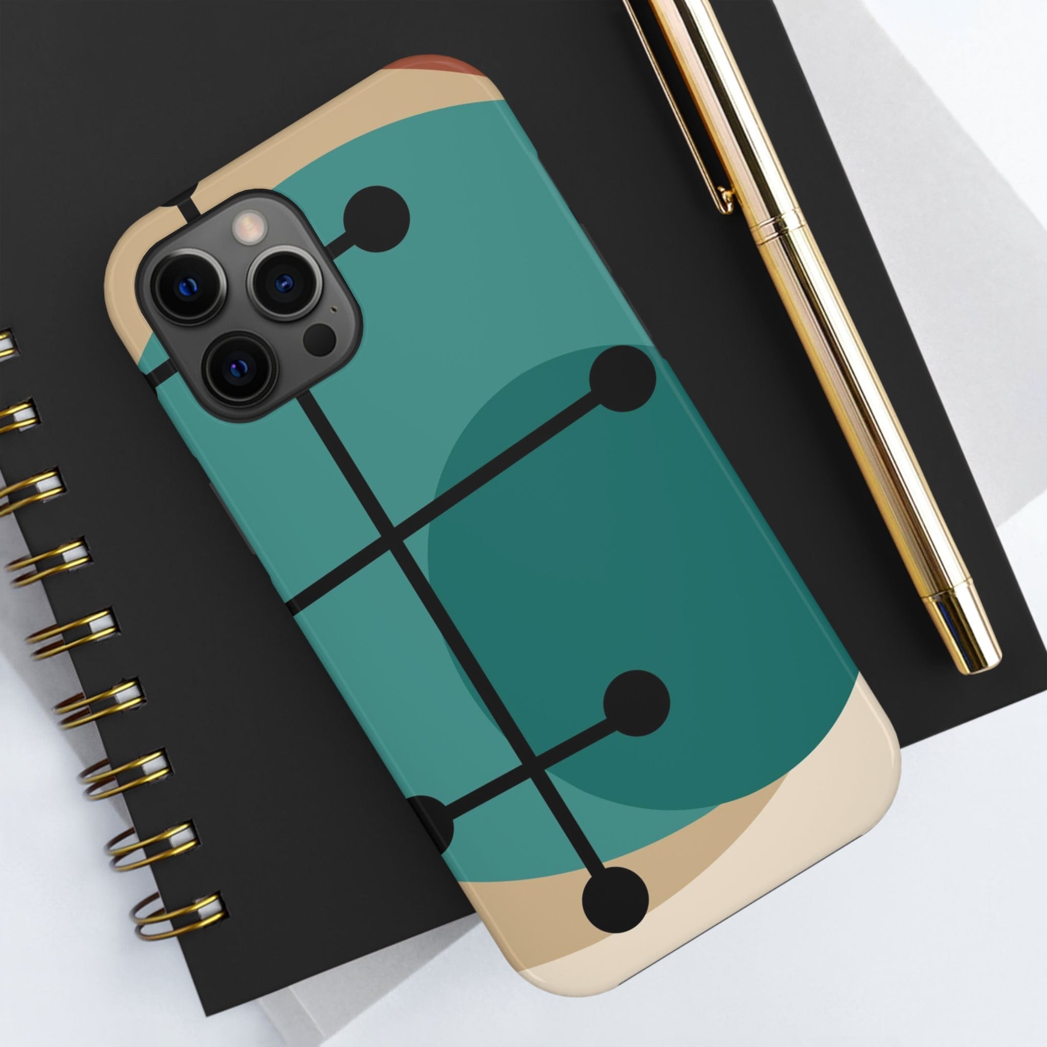 Mid Century Mod, Geometric, Retro Beige Teal Blue, Smart Phones Tough Phone Cases Phone Case iPhone 12 Pro Max