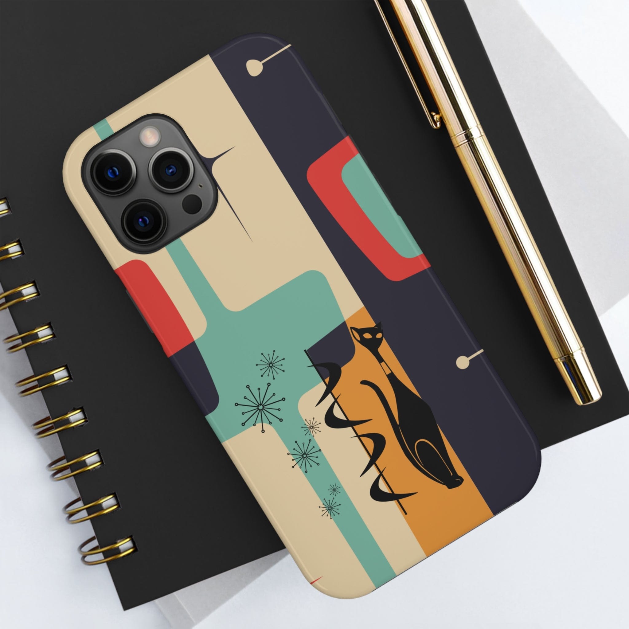 Mid Century Modern, Geometric, Atomic Cat Groovy Smart Phones Tough Phone Cases Phone Case iPhone 12 Pro Max