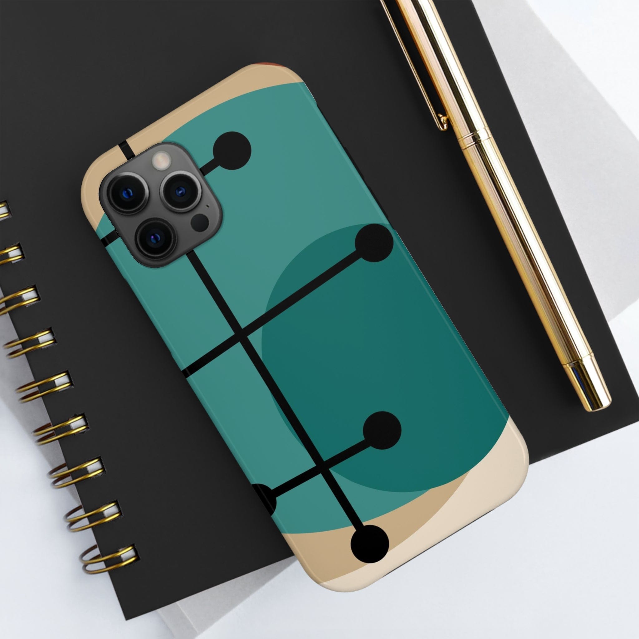 Mid Century Mod, Geometric, Retro Beige Teal Blue, Smart Phones Tough Phone Cases Phone Case iPhone 12 Pro