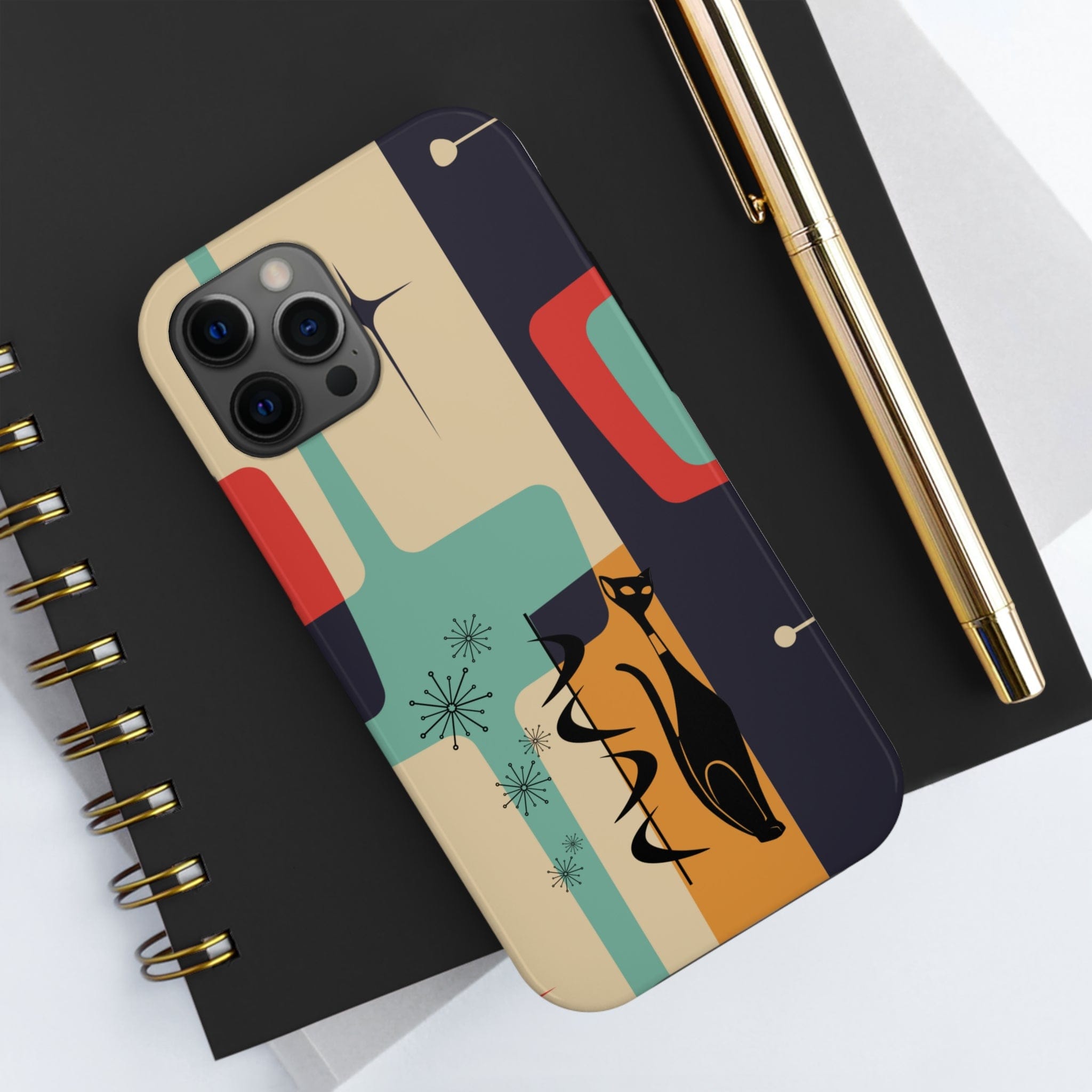 Mid Century Modern, Geometric, Atomic Cat Groovy Smart Phones Tough Phone Cases Phone Case iPhone 12 Pro