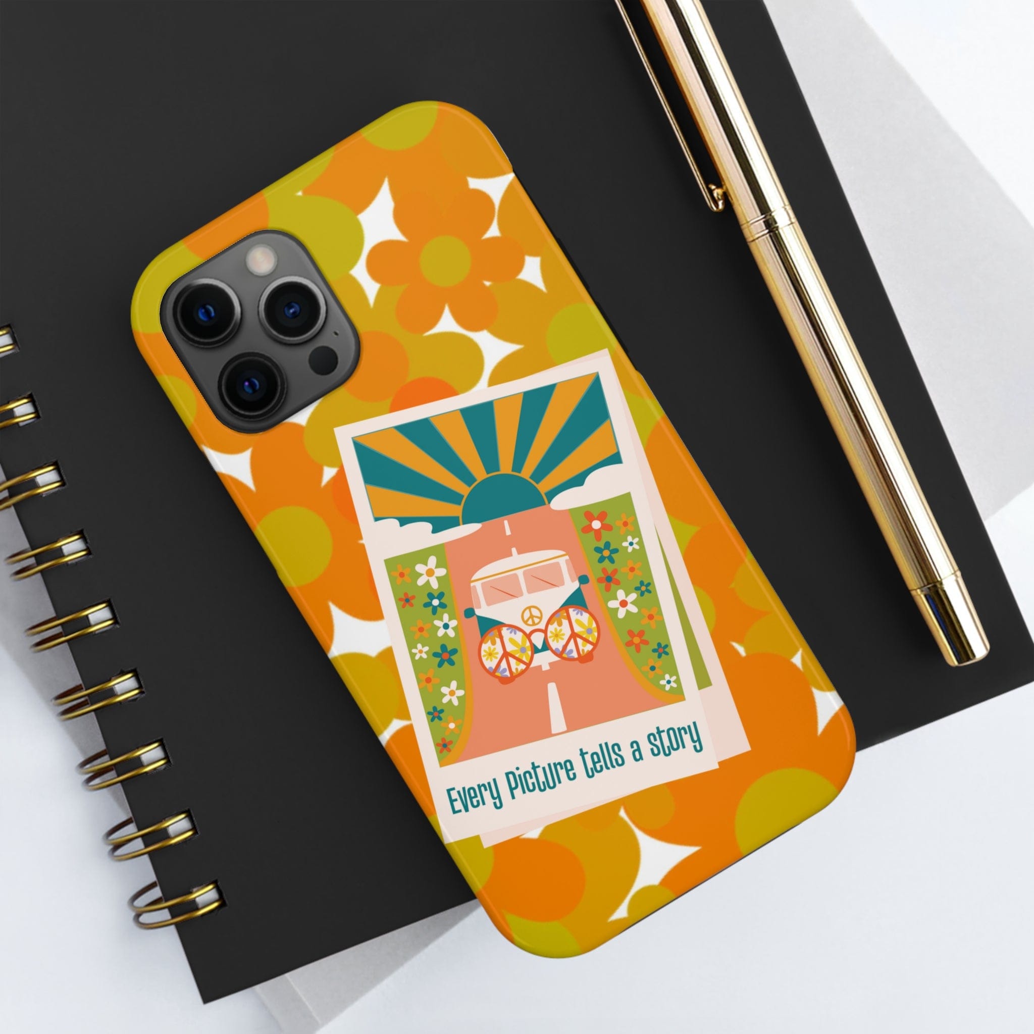 Retro Phone Case, Orange Flower Power, Polariod Picture, Mod Smart Phone Tough Phone Cases Phone Case iPhone 12 Pro