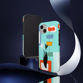 Atomic Cat, Mid Mod, Aqua Blue, Geometric Retro Smart Phone Tough Phone Cases Phone Case iPhone 13 Mid Century Modern Gal