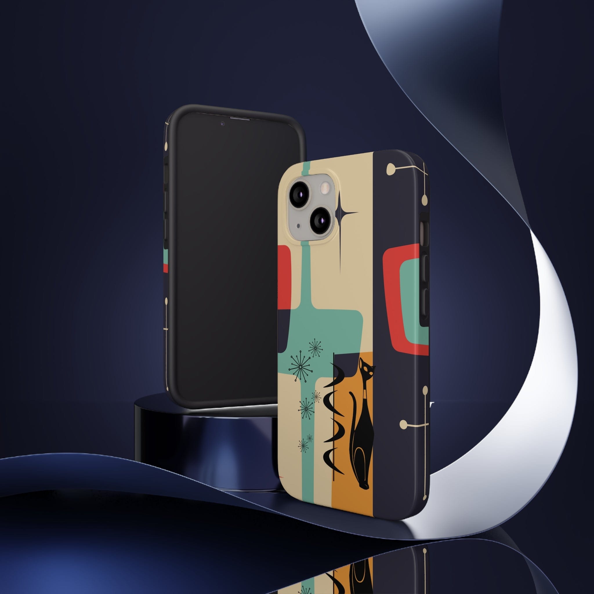 Mid Century Modern, Geometric, Atomic Cat Groovy Smart Phones Tough Phone Cases Phone Case iPhone 13
