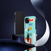 Atomic Cat, Mid Mod, Aqua Blue, Geometric Retro Smart Phone Tough Phone Cases Phone Case iPhone 13 Mini Mid Century Modern Gal