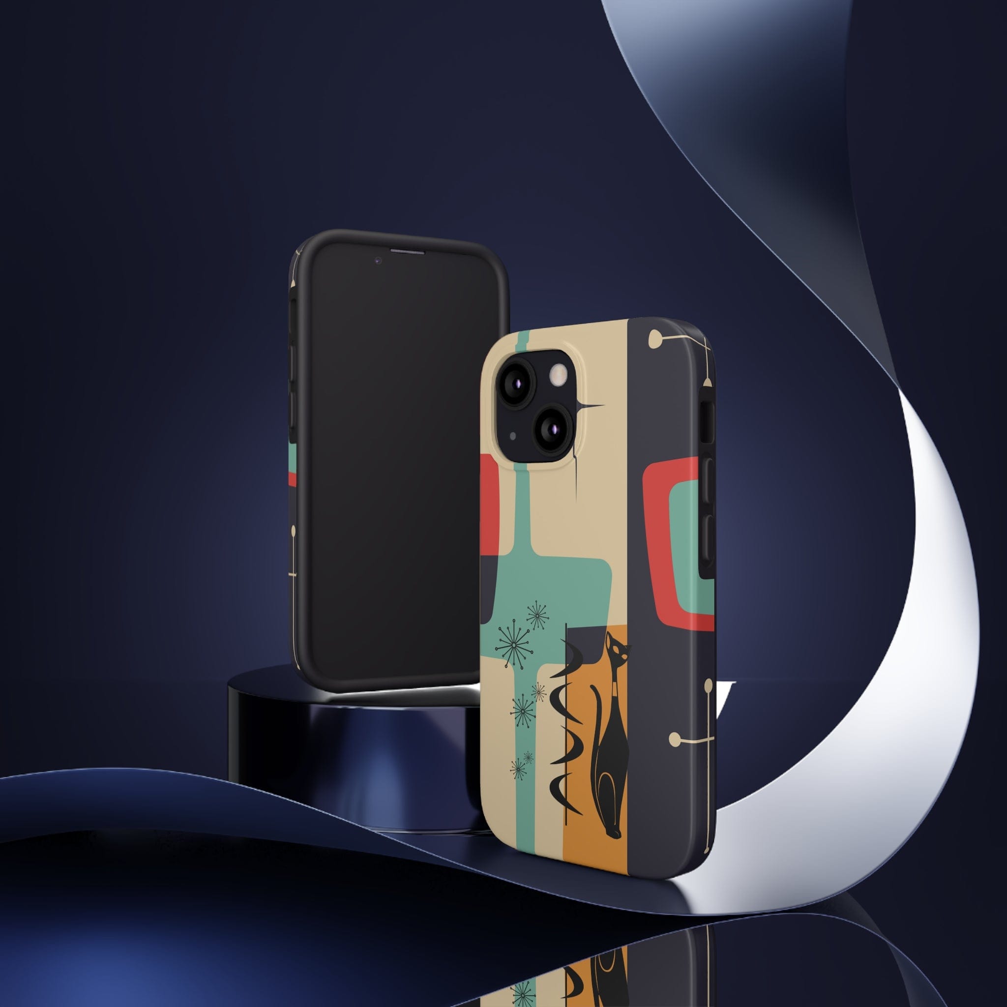 Mid Century Modern, Geometric, Atomic Cat Groovy Smart Phones Tough Phone Cases Phone Case iPhone 13 Mini