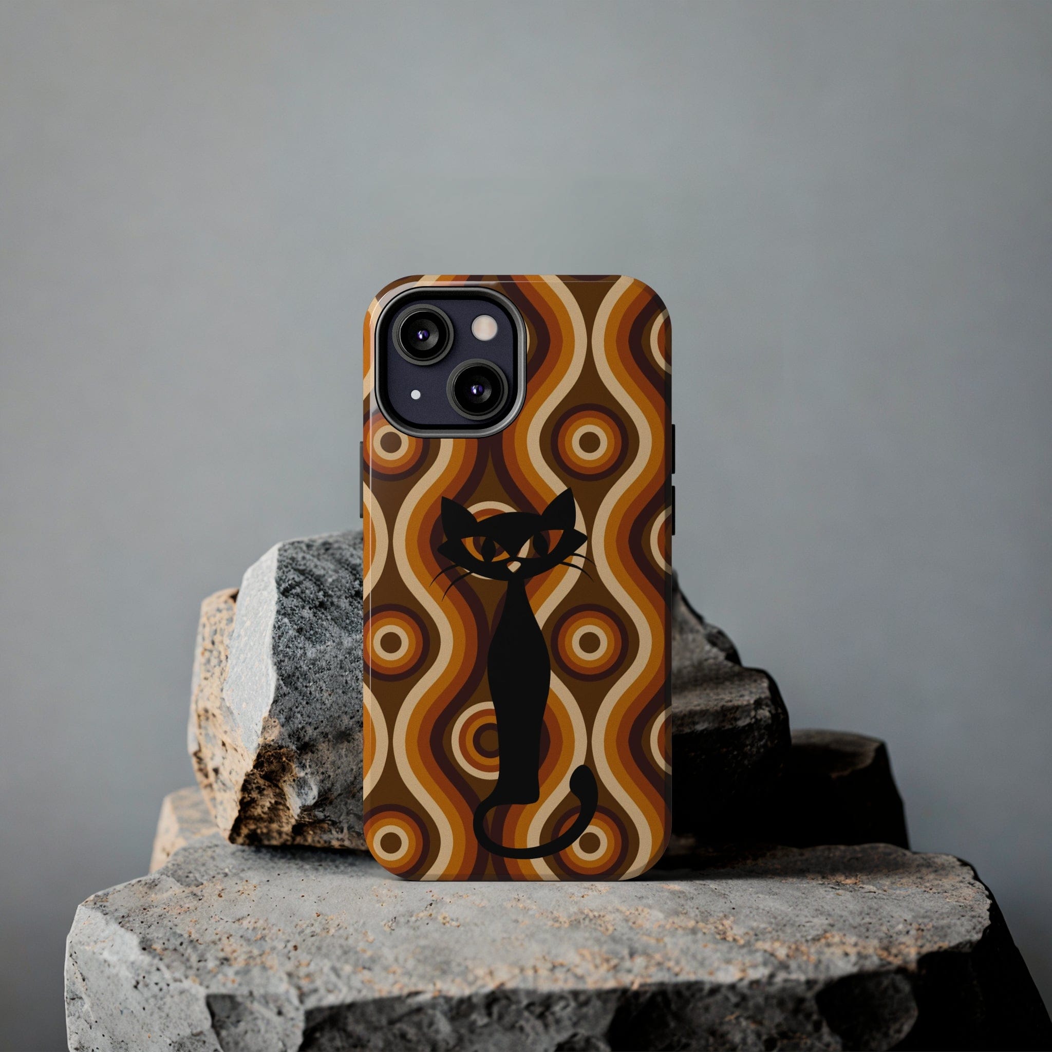 Retro Phone Case, Groovy Brown, Atomic Kitsch Cat Tough Smart Phone Cases Phone Case iPhone 13 Mini