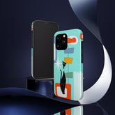 Atomic Cat, Mid Mod, Aqua Blue, Geometric Retro Smart Phone Tough Phone Cases Phone Case iPhone 13 Pro Mid Century Modern Gal