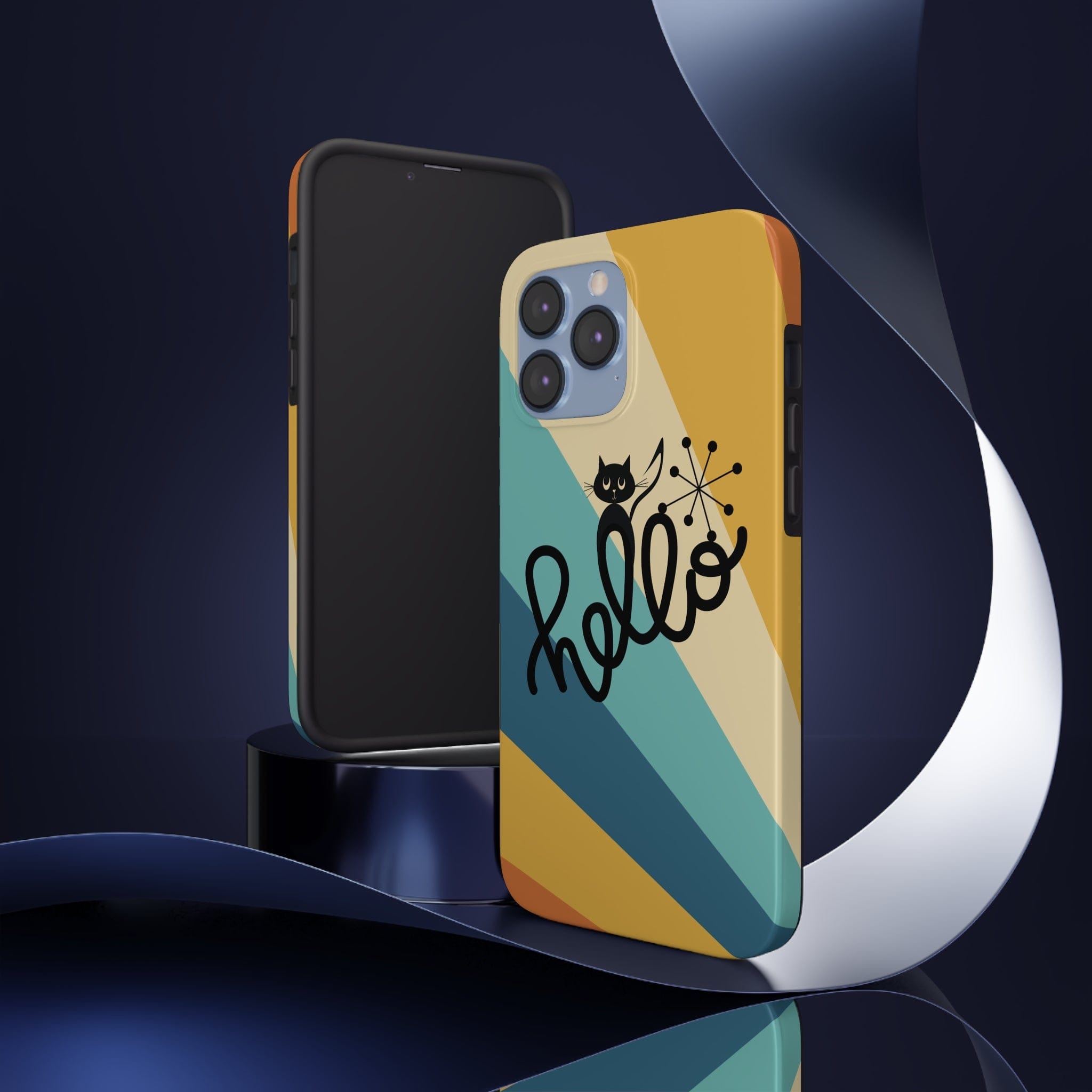 Atomic Groovy Cat, Retro, Kitschy, Hello Starburst, Mid Mod Smart Phone Tough Phone Cases Phone Case iPhone 13 Pro Max