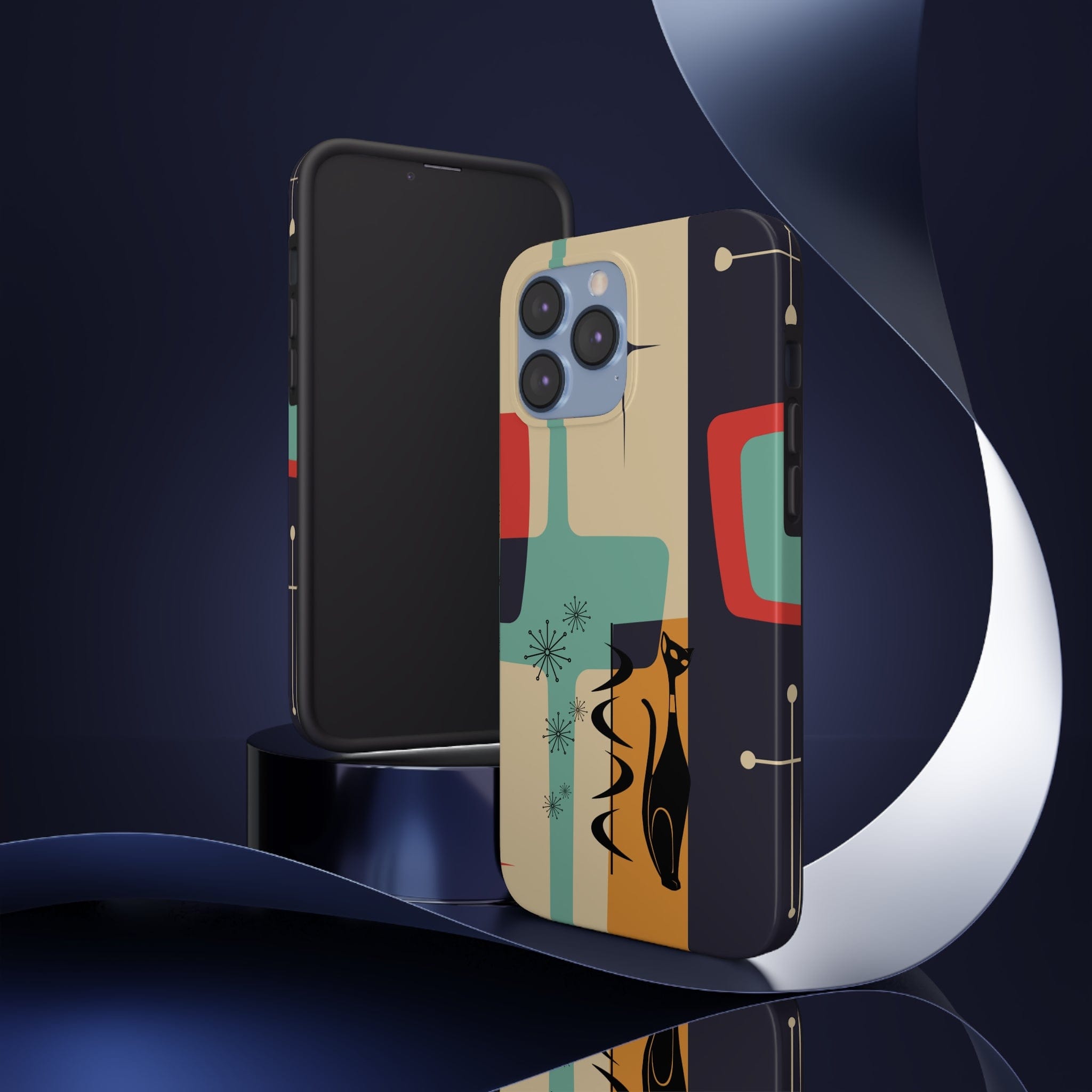 Mid Century Modern, Geometric, Atomic Cat Groovy Smart Phones Tough Phone Cases Phone Case iPhone 13 Pro Max