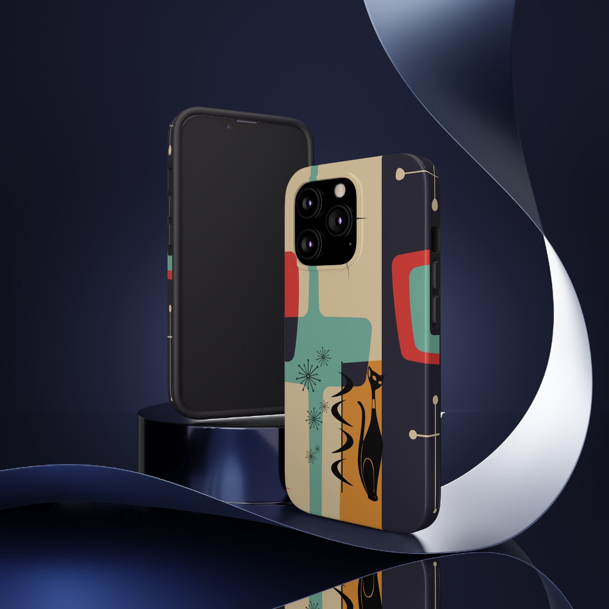 Mid Century Modern, Geometric, Atomic Cat Groovy Smart Phones Tough Phone Cases Phone Case iPhone 13 Pro