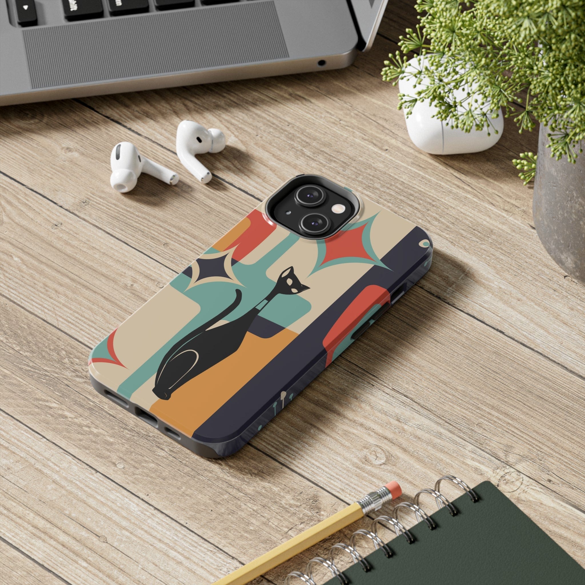 Atomic Cat, Sexton Cat, Mid Mod, Retro Geometric, Starburst Tough Phone Cases Phone Case iPhone 14