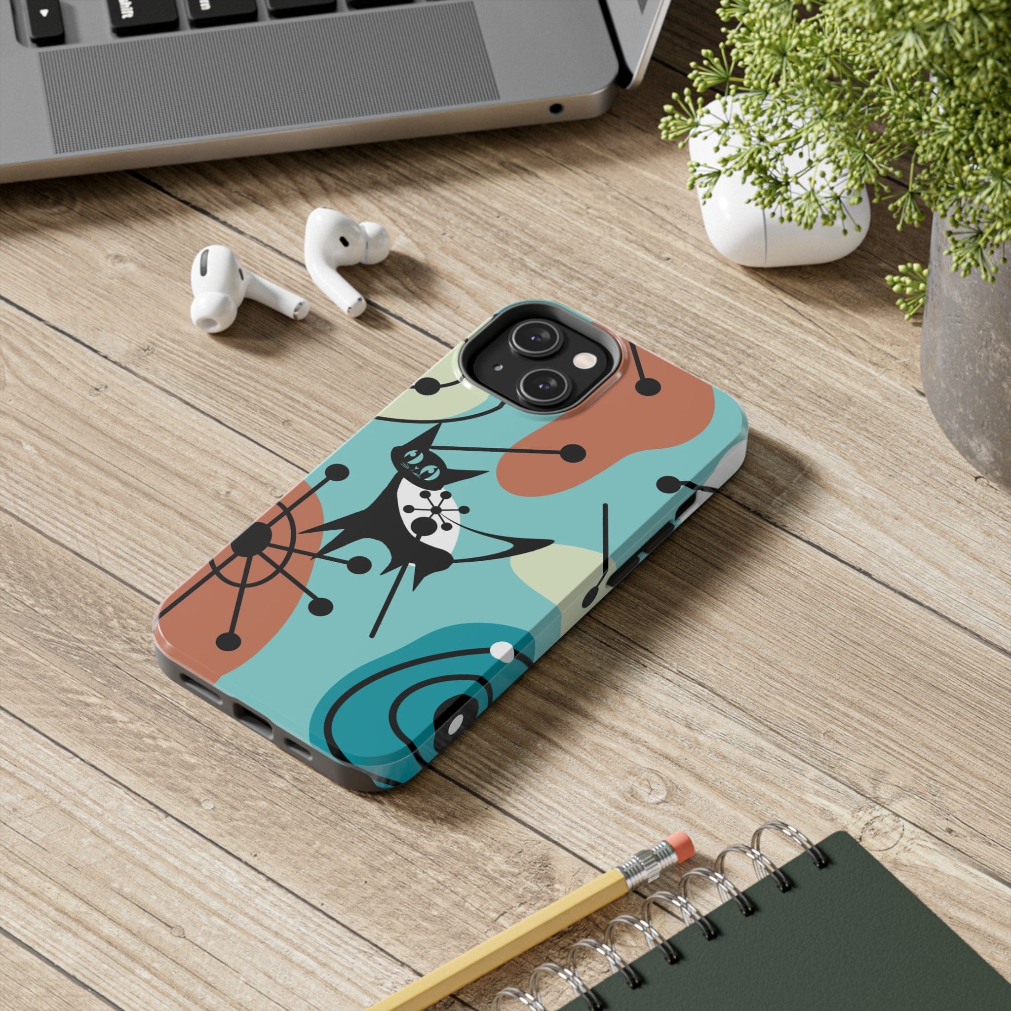 Atomic Kittie, Mid Century Modern Geometric Amoeba Retro Smart PhoneTough Phone Cases Phone Case iPhone 14
