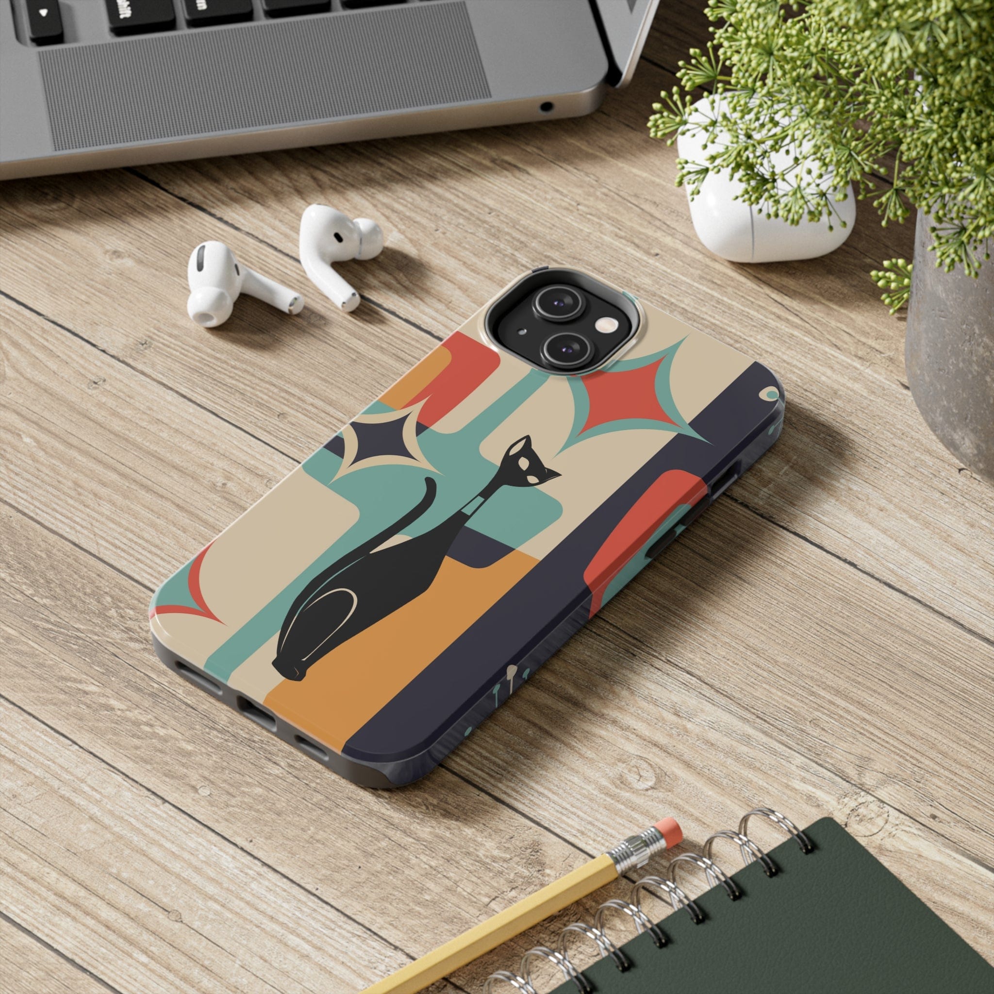 Atomic Cat, Sexton Cat, Mid Mod, Retro Geometric, Starburst Tough Phone Cases Phone Case iPhone 14 Plus