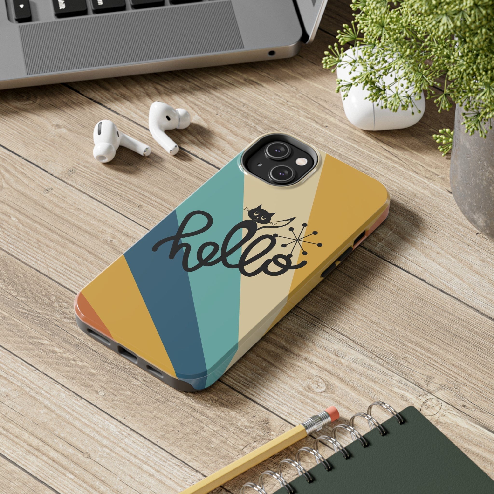 Atomic Groovy Cat, Retro, Kitschy, Hello Starburst, Mid Mod Smart Phone Tough Phone Cases Phone Case iPhone 14 Plus