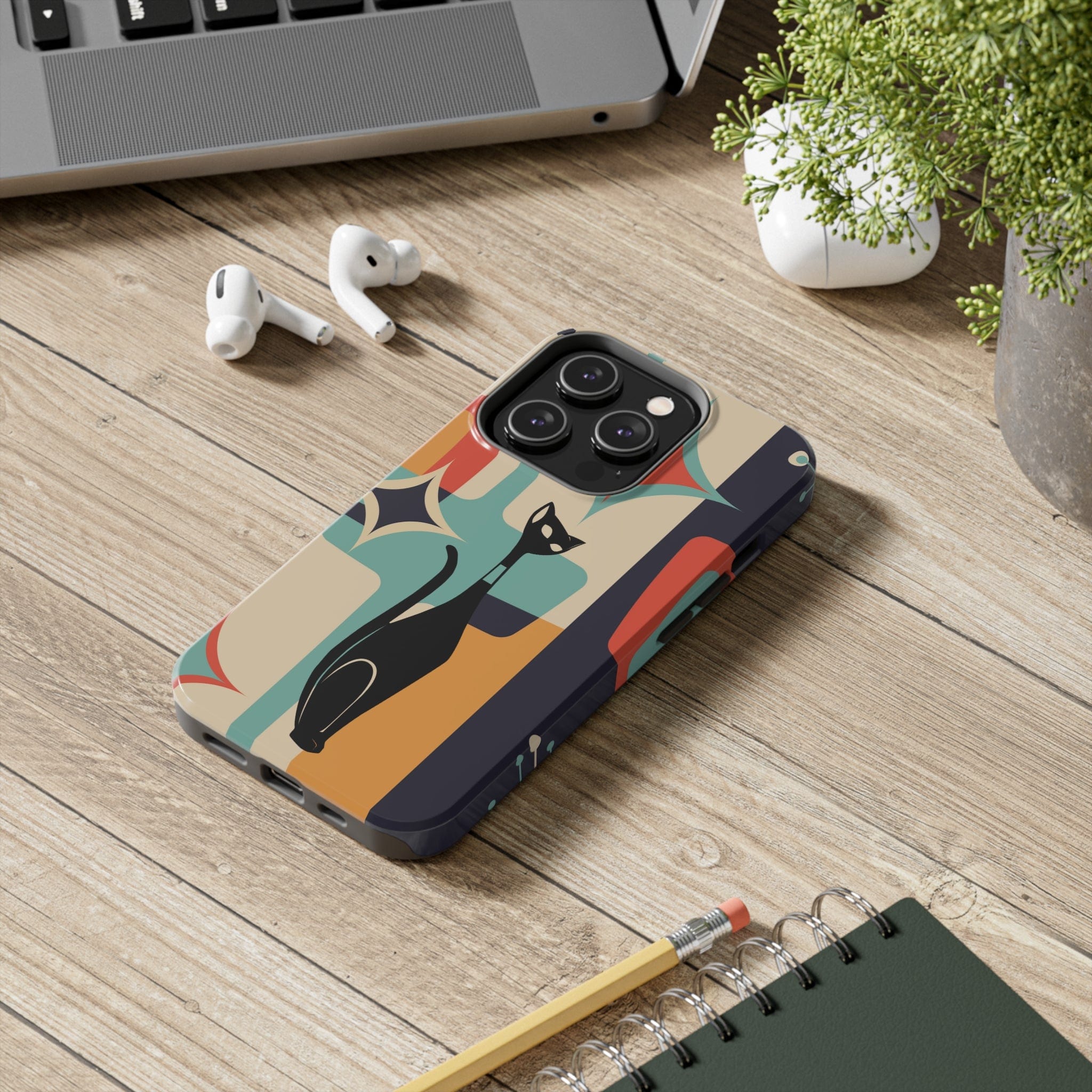 Atomic Cat, Sexton Cat, Mid Mod, Retro Geometric, Starburst Tough Phone Cases Phone Case iPhone 14 Pro