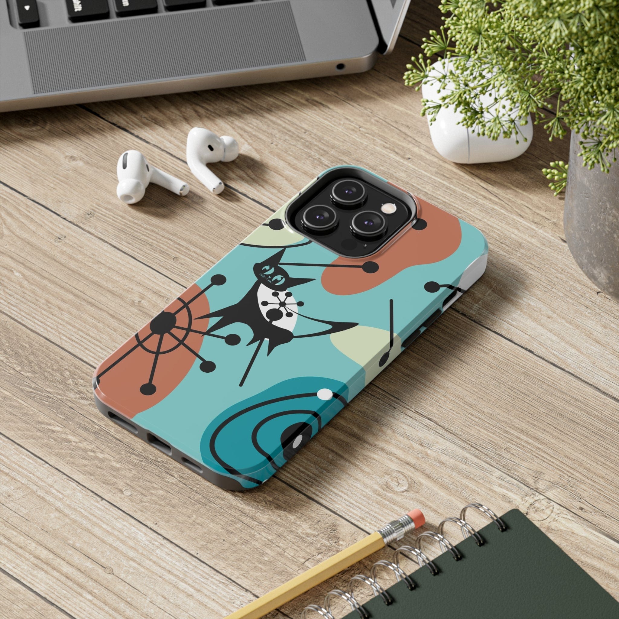 Atomic Kittie, Mid Century Modern Geometric Amoeba Retro Smart PhoneTough Phone Cases Phone Case iPhone 14 Pro Max