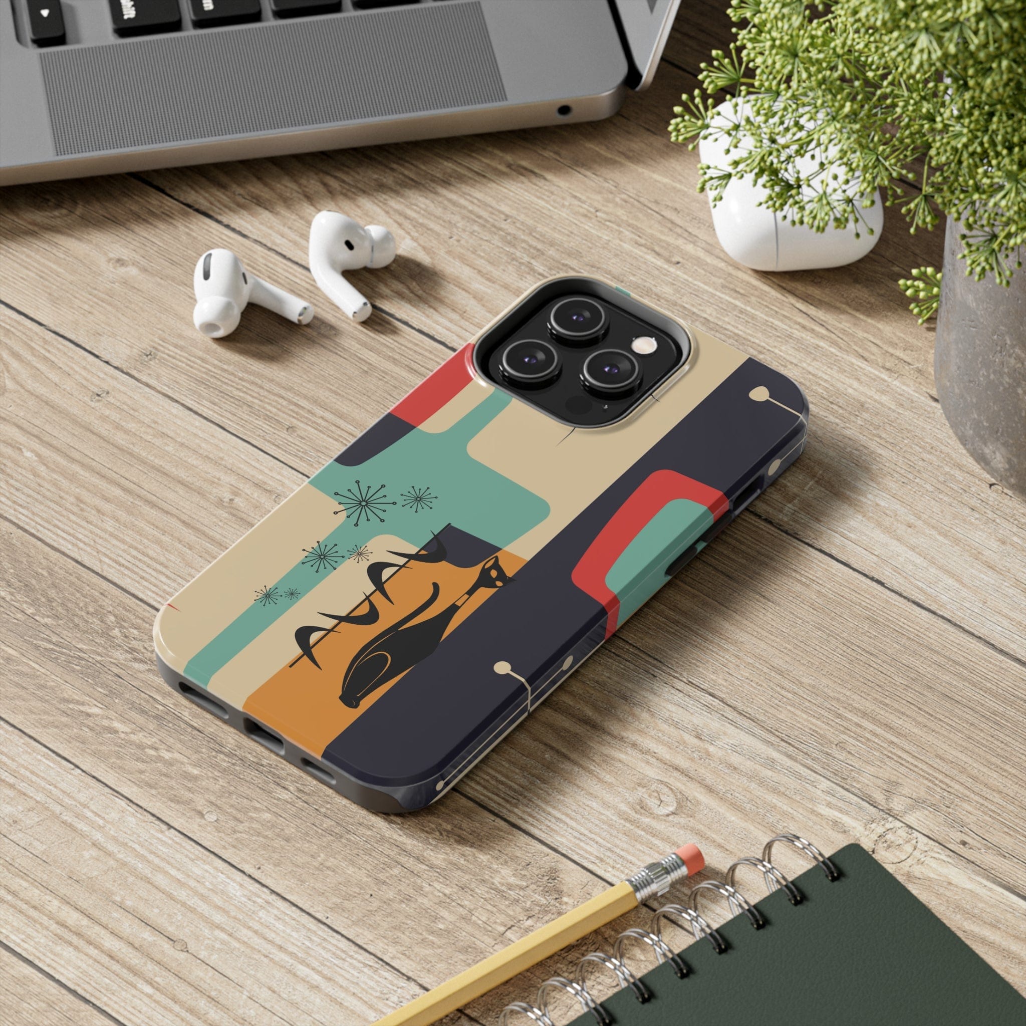 Mid Century Modern, Geometric, Atomic Cat Groovy Smart Phones Tough Phone Cases Phone Case iPhone 14 Pro Max