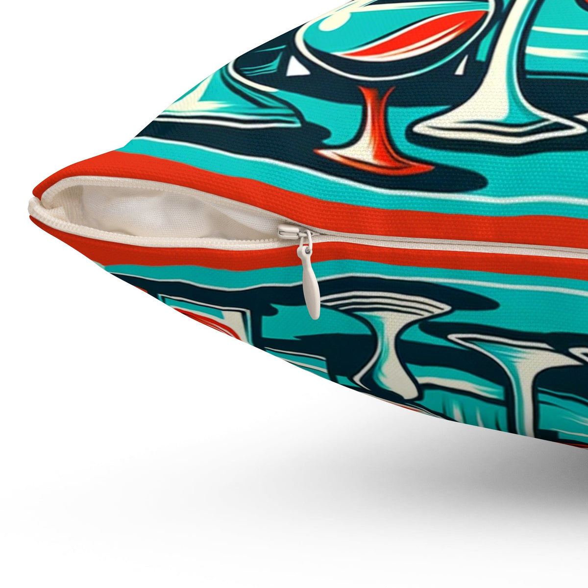 It's 5'oclock Somewhere, Mid Century Modern 50s, 60s Cocktail Party, Red, Aqua Pillow And Insert With Atomic Cat Home Decor