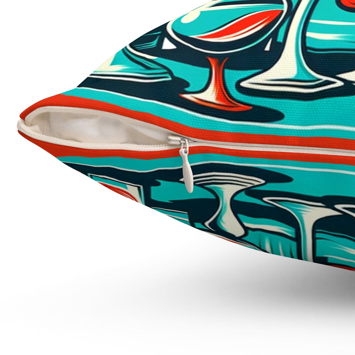 It's 5'oclock Somewhere, Mid Century Modern 50s, 60s Cocktail Party, Red, Aqua Pillow And Insert With Atomic Cat Home Decor