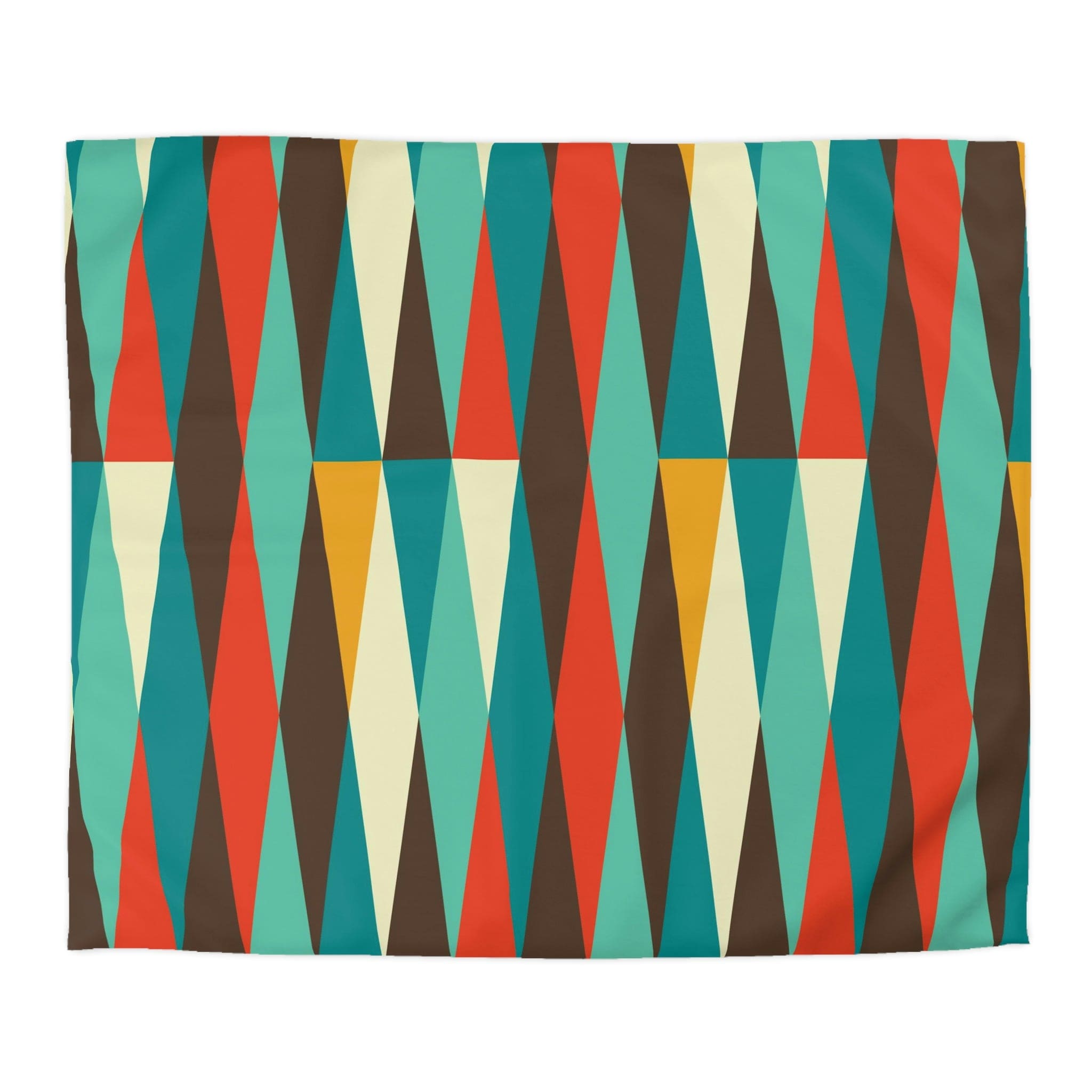 Mid Century Modern Bedding, Teal Blue, Cream, Burnt Orange, Chocolate Brown Geometric Atomic Diamonds MCM Mod Duvet Cover Home Decor King / Cream